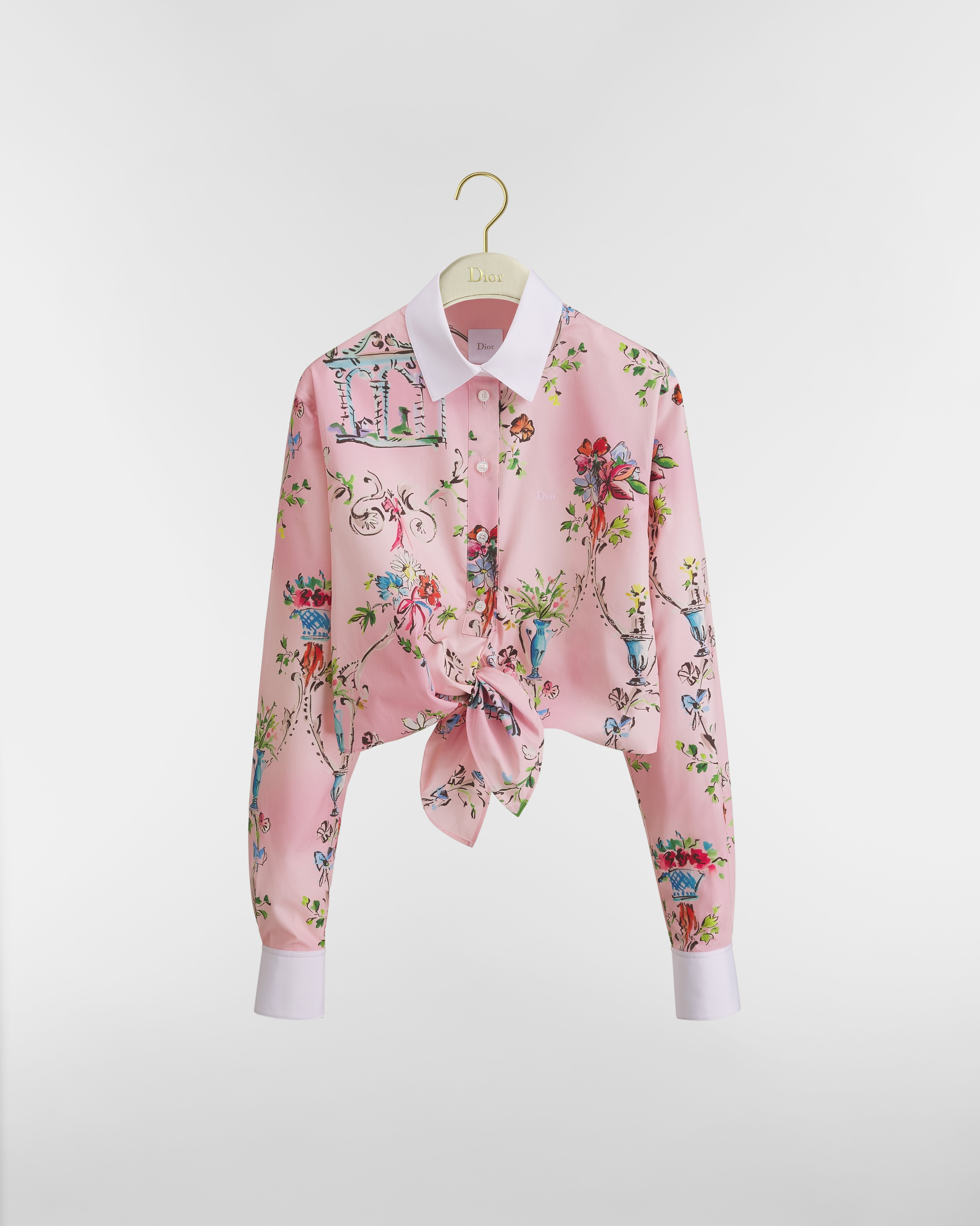 Dioriviera Bluse zum Binden im Cropped-Stil Baumwollpopelin in Rosa mit Dior Arabesque Motiv in mehreren Farben E01