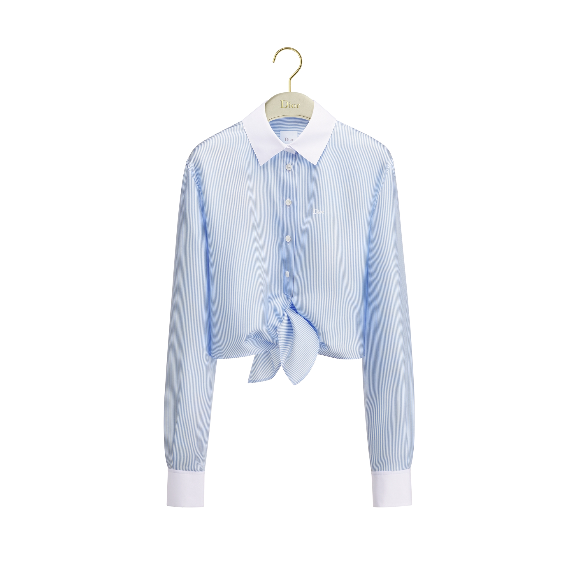 Dioriviera Tied Cropped Blouse Blue and White D-Stripes Silk Twill