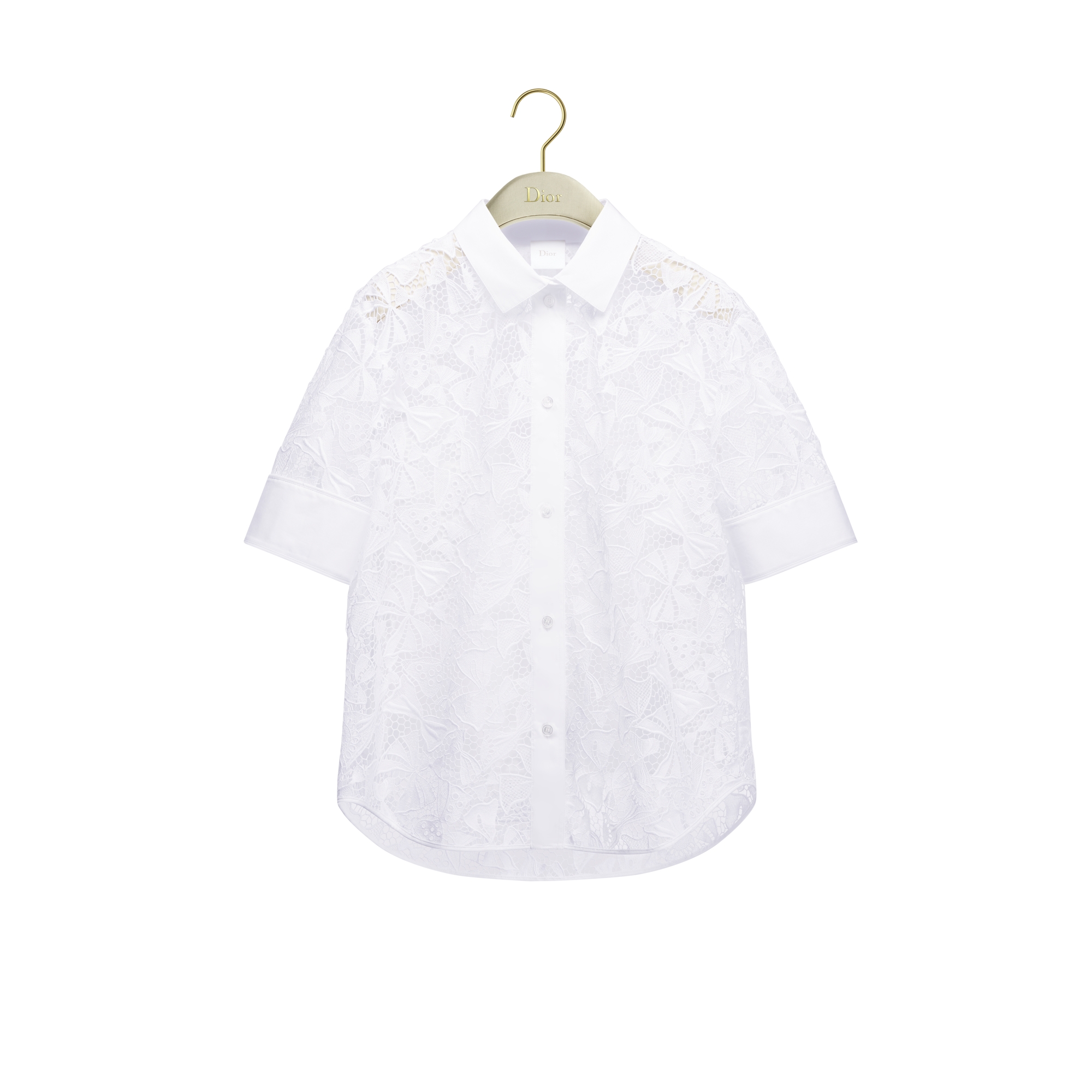 Dioriviera Short-Sleeved Blouse White Dior Bows Cotton-Blend Lace E01