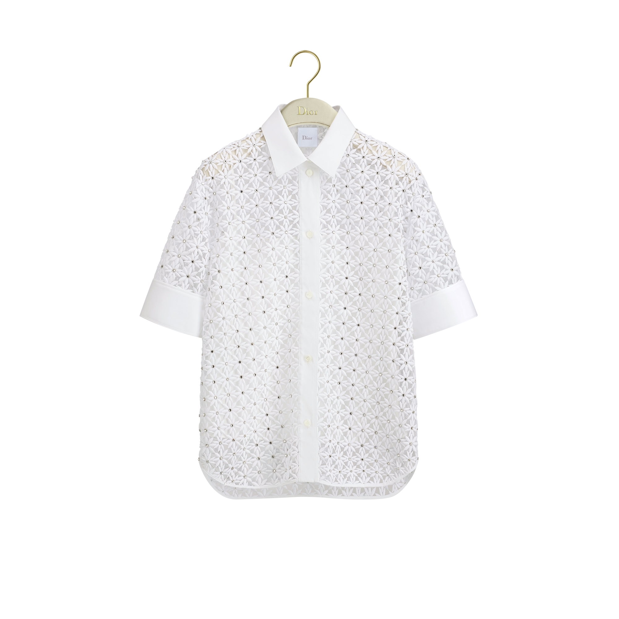 Top White Daisy Embroidered Cotton-Blend Guipure Lace | DIOR LU
