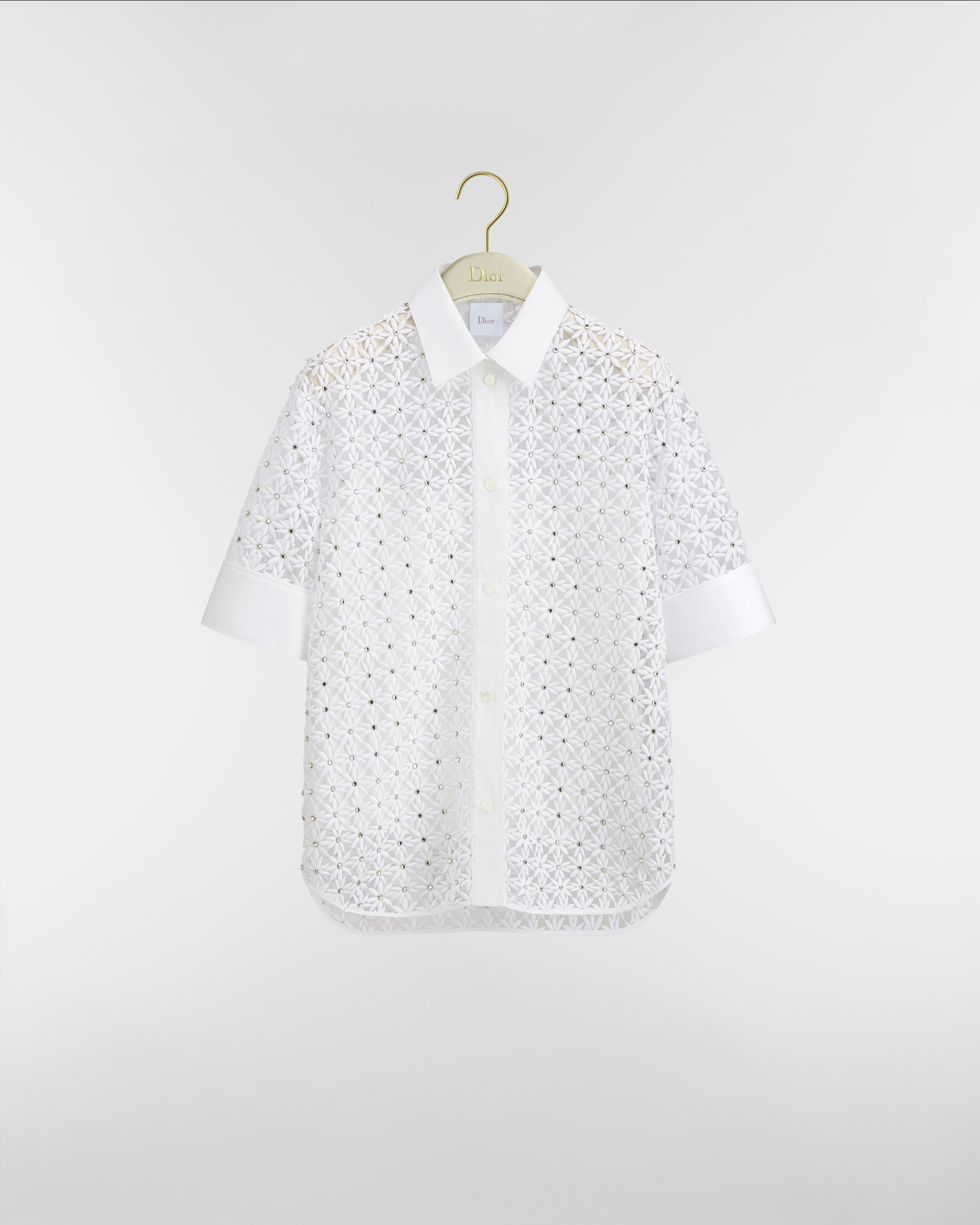 Top White Daisy Embroidered Cotton-Blend Guipure Lace E01