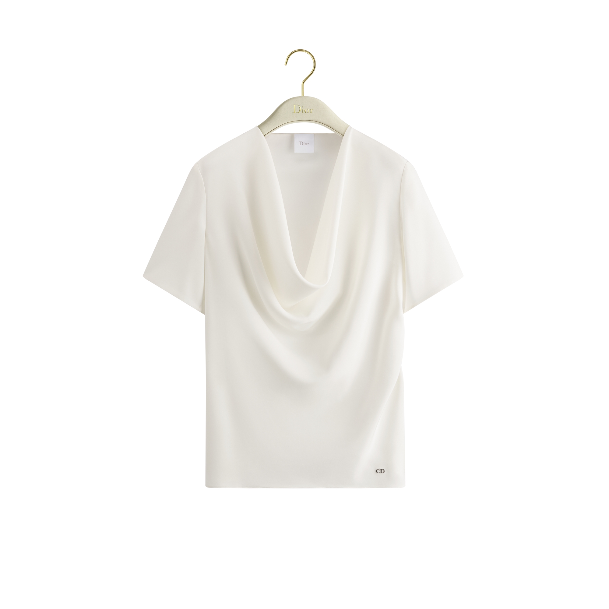 Short-Sleeved Draped Blouse Ecru Silk E01