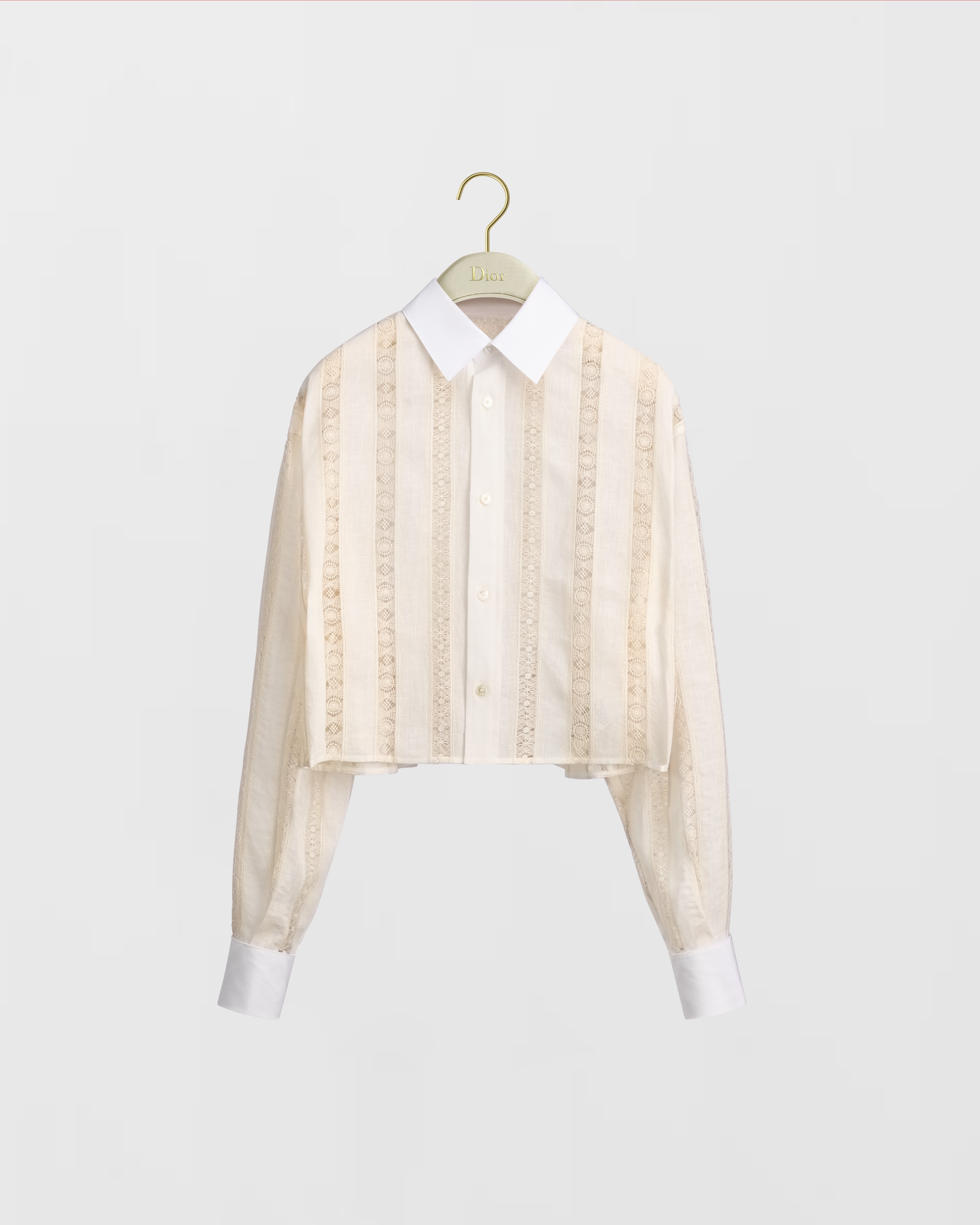 Bestickte Dioriviera Bluse Baumwoll-Leinen-Mischung in Beige und Weiß E01