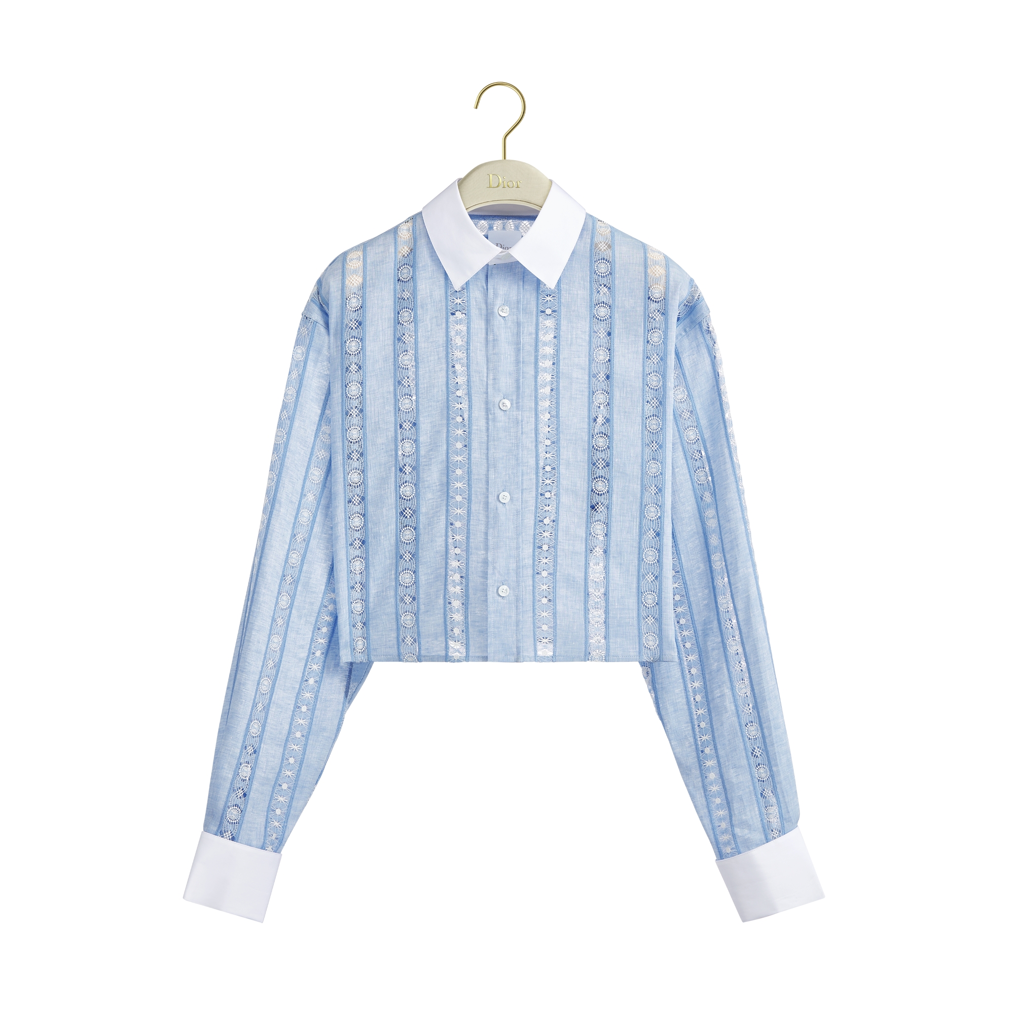 Dioriviera Embroidered Cropped Blouse Light Blue Cotton and Linen