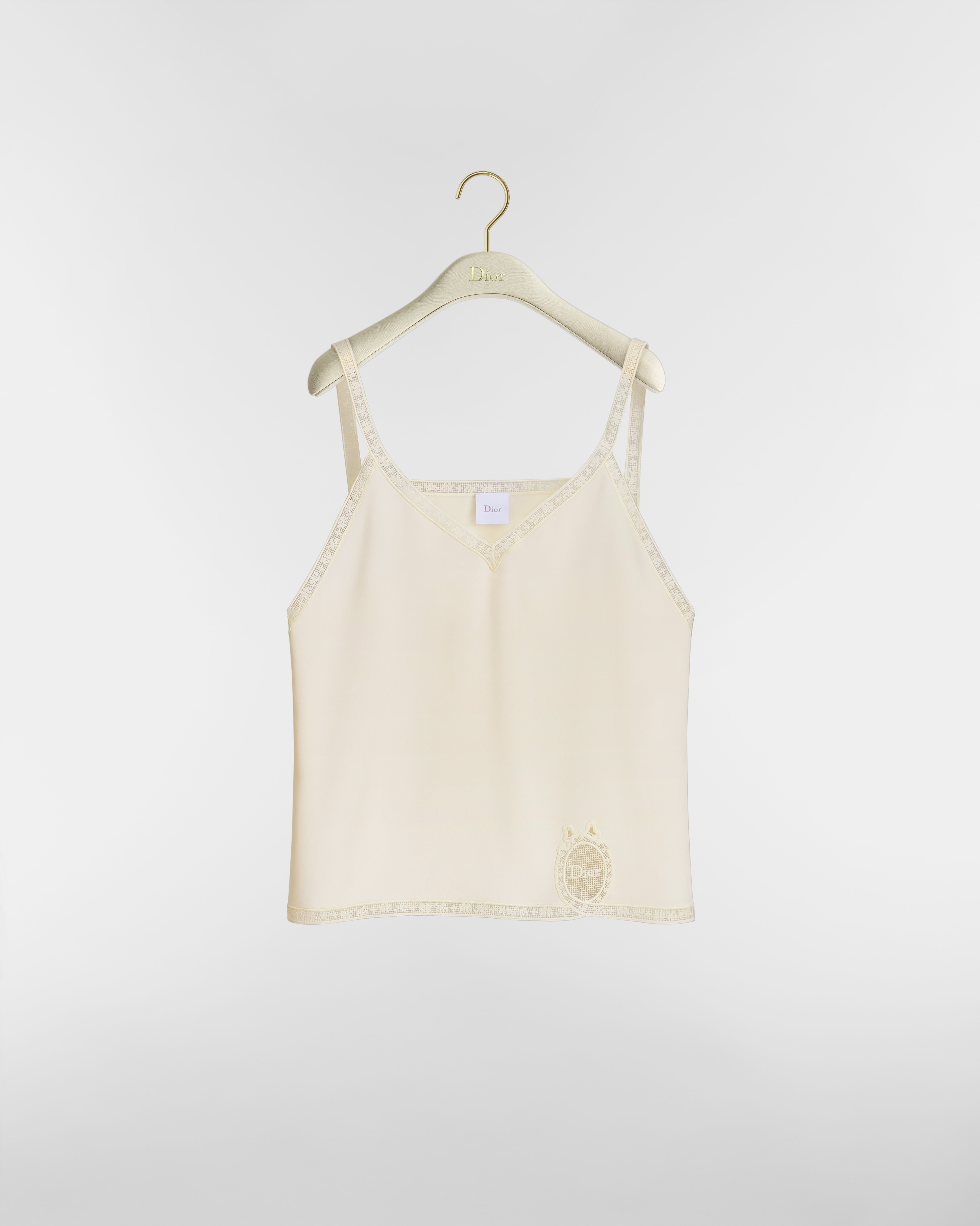 Geborduurde tanktop met Dior Médaillon-borduursel Ecru zijden crêpestof E01
