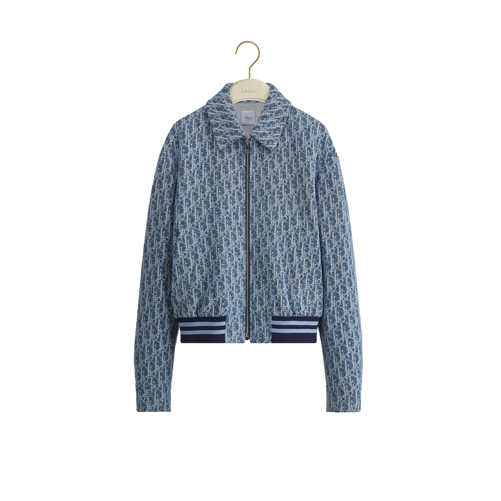Dioriviera Zipped Jacket Blue Spongy Dior Oblique Double-Faced Cotton-Blend Tweed E01
