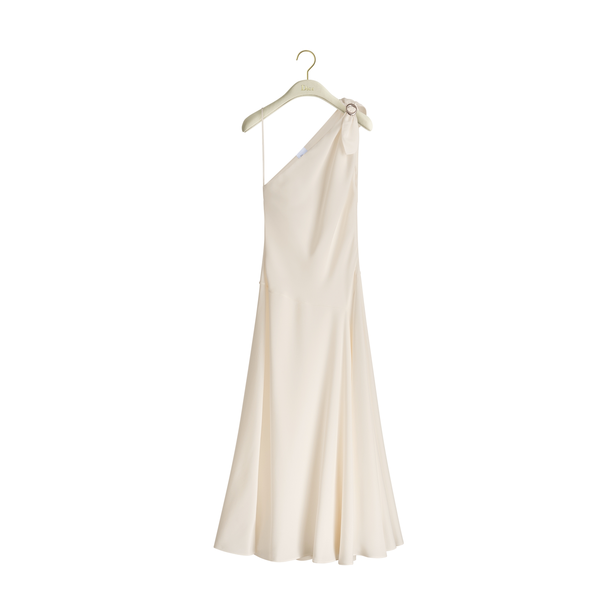dior asymmetric dress Dioriviera Mid-Length Asymmetrical Ecru Silk-Blend Cady 90s AJ Bari Gold