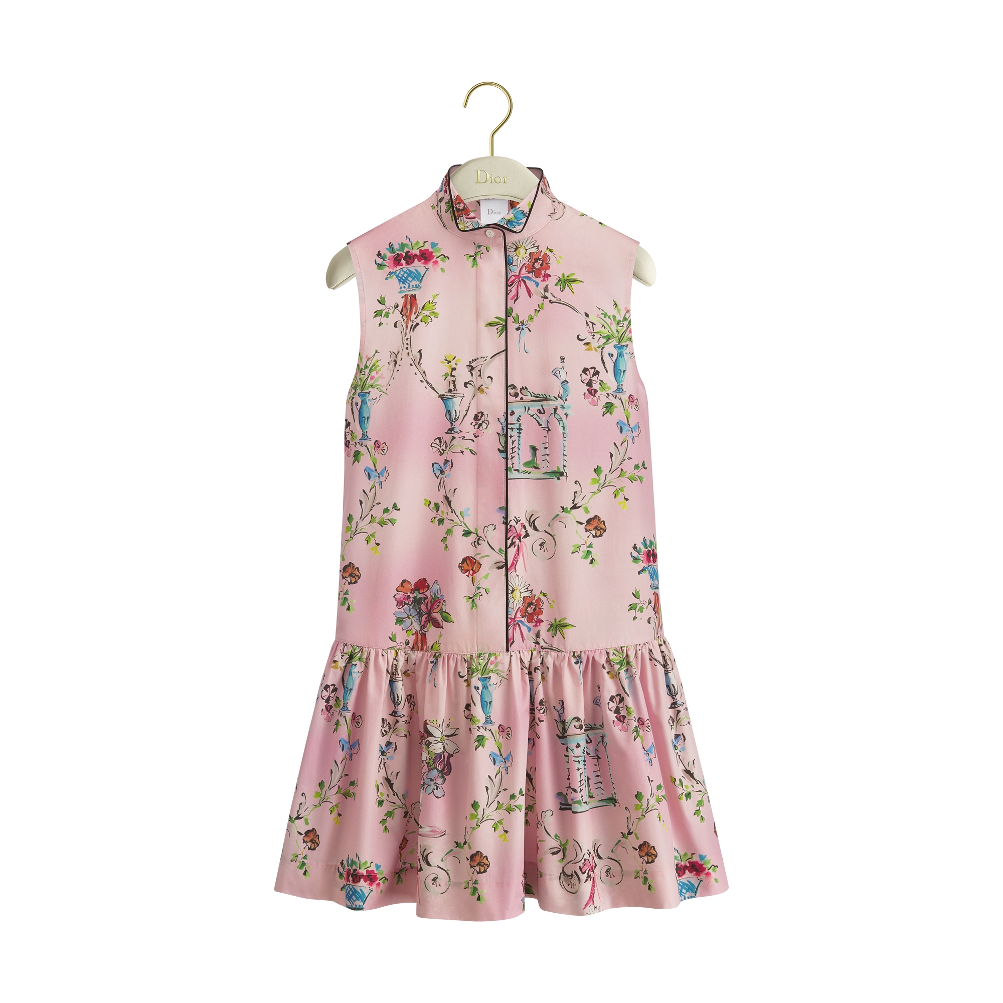 Dioriviera Short Flared Dress Pink Cotton Poplin with Multicolor Dior  Arabesque Motif | DIOR