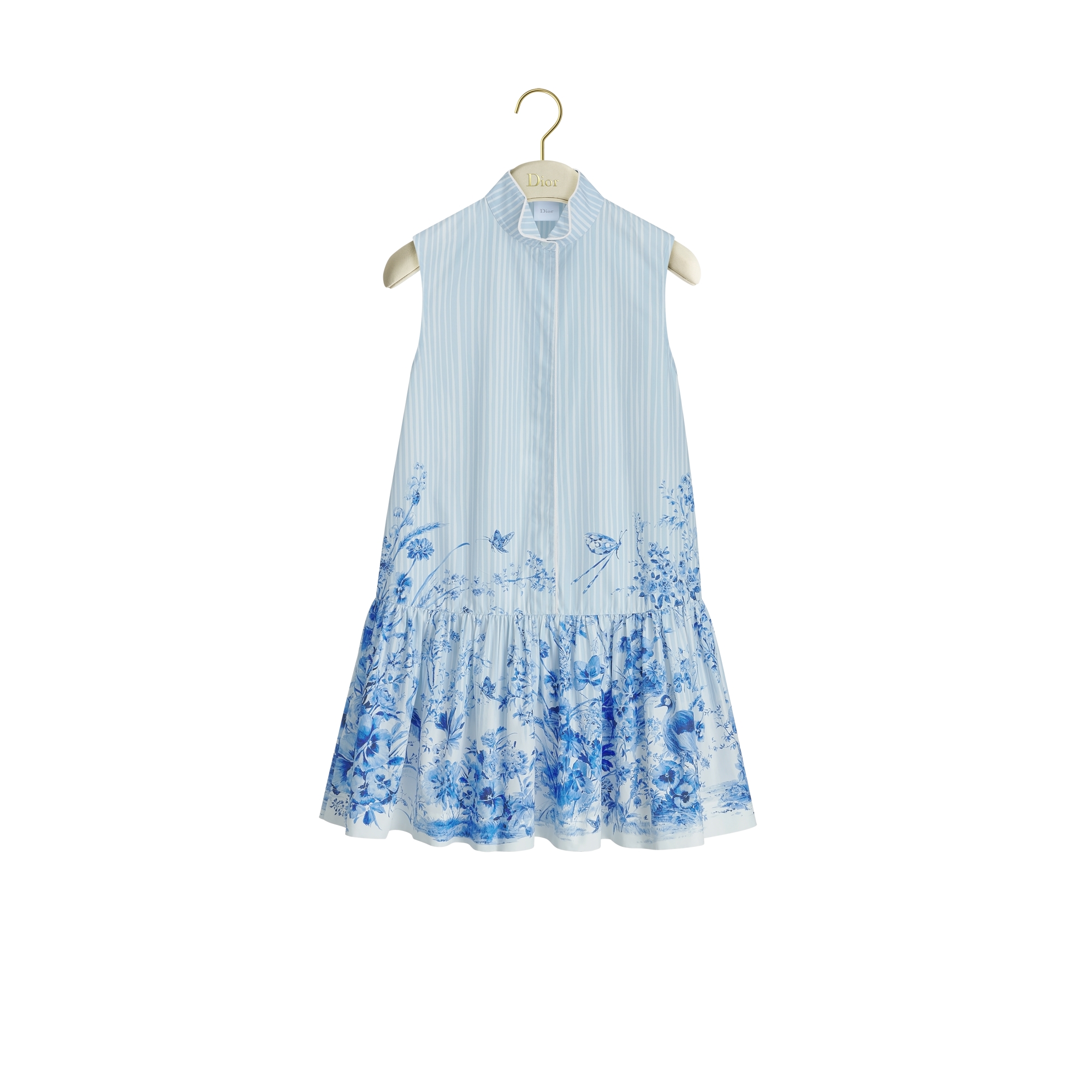 Dioriviera Short Flared Dress White and Navy Blue Toile de Jouy Floral Garden Cotton Poplin E01