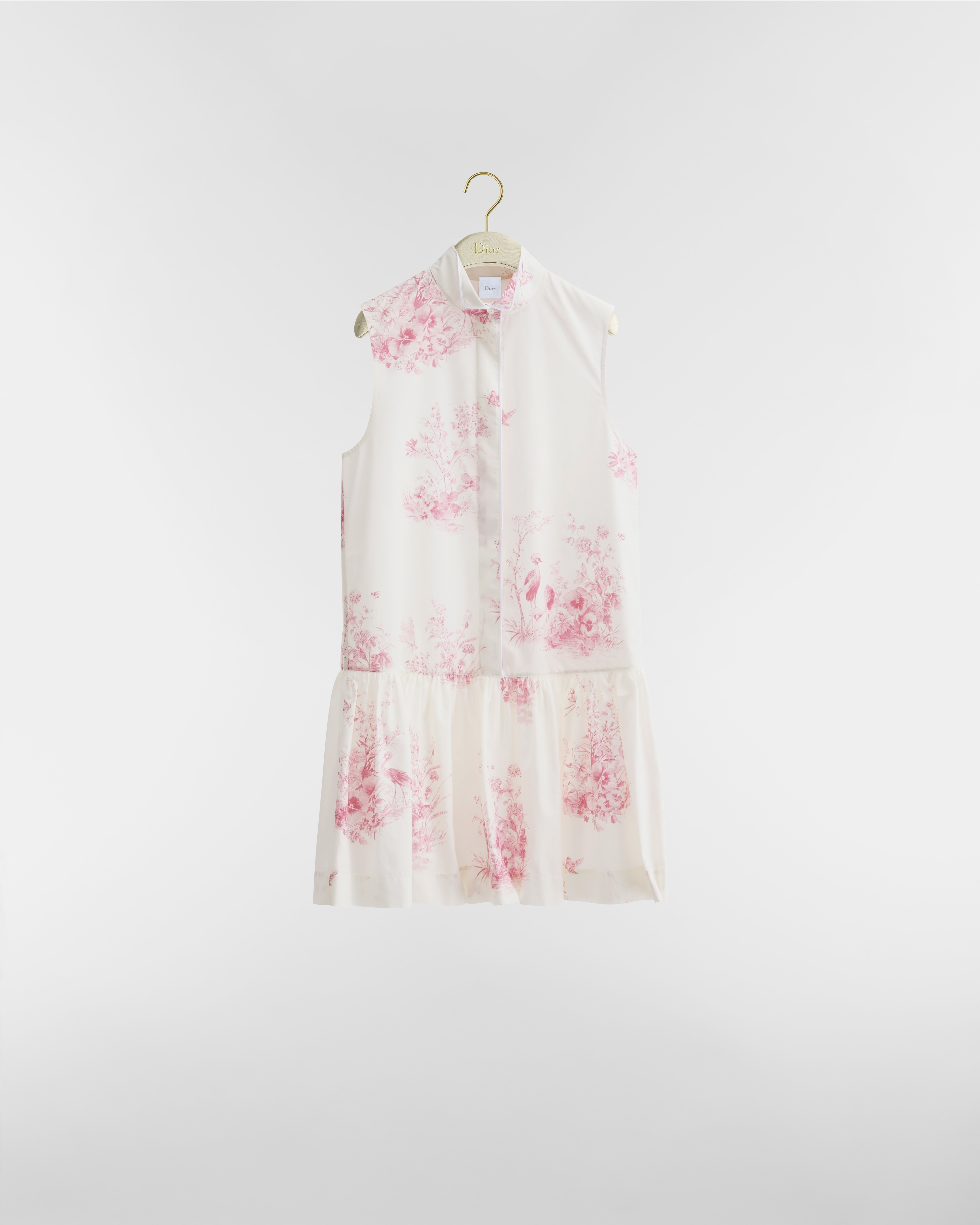 Dioriviera 傘狀短洋裝 白色和粉紅色 Toile de Jouy Floral Garden 法式印花圖騰棉質府綢 E01