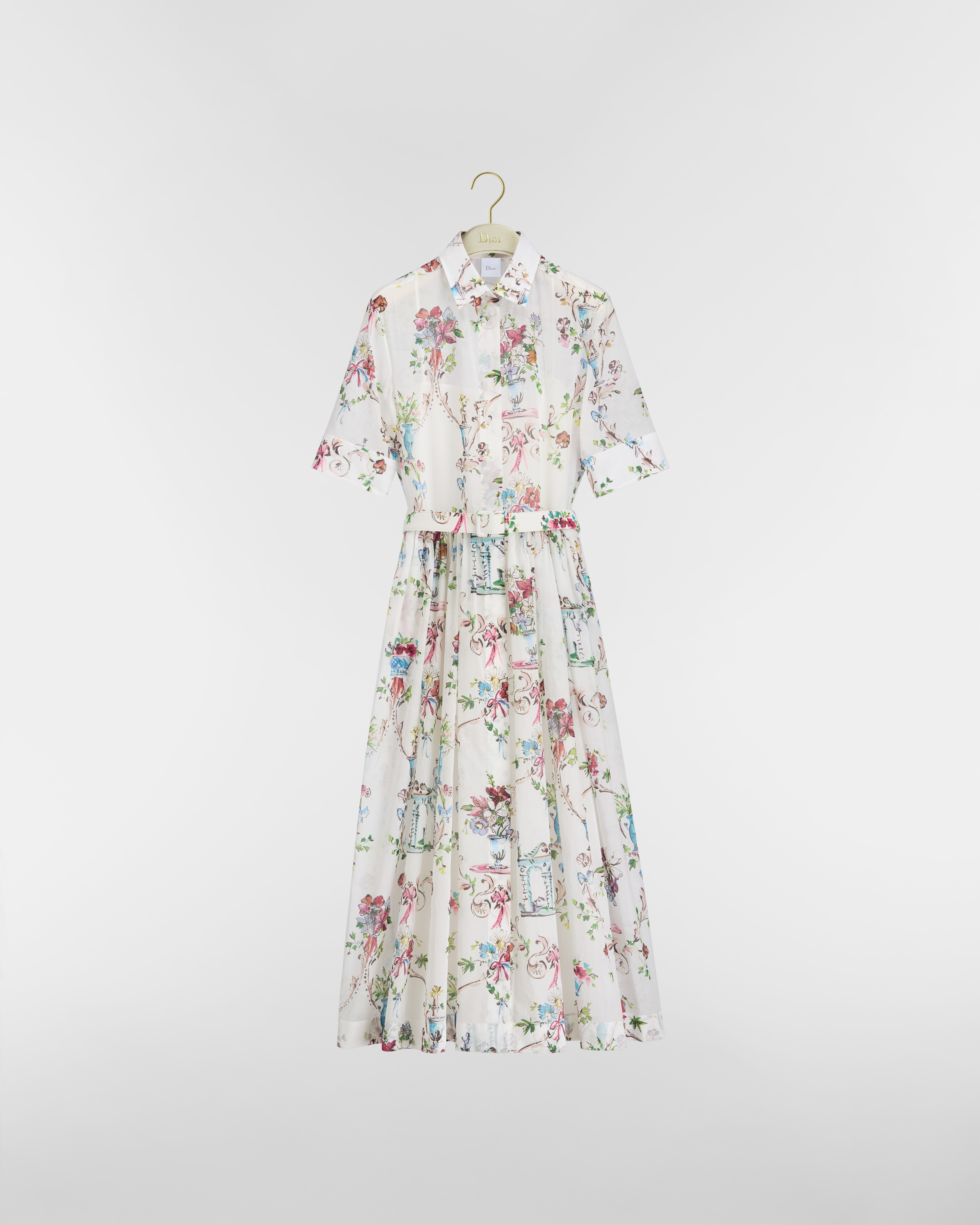 Dioriviera Midi-Hemdkleid Baumwollmusselin in Weiß mit Dior Arabesque Motiv in mehreren Farben E01