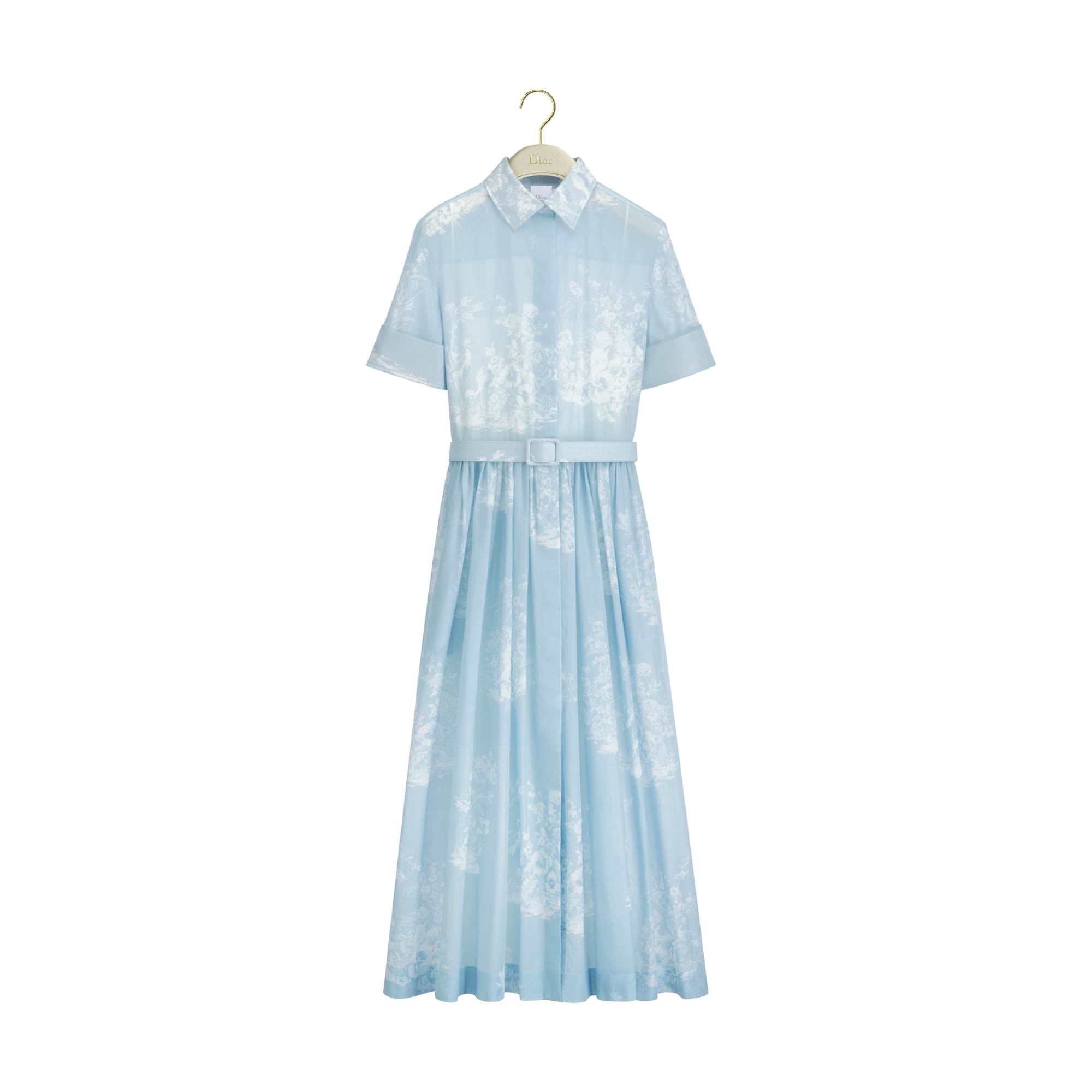 Dioriviera Mid-Length Shirtdress Blue and White Toile de Jouy Floral Garden Cotton Muslin E01