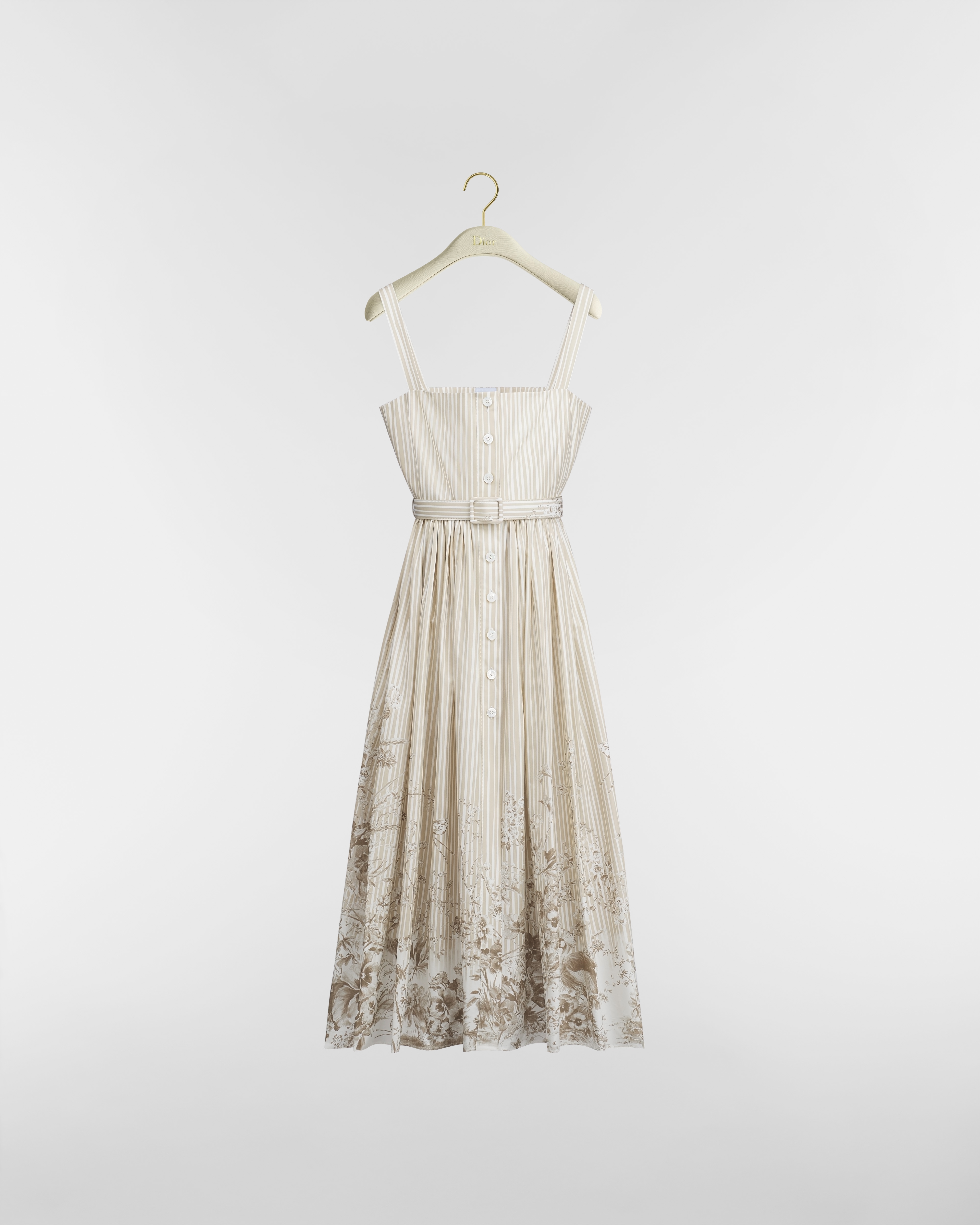 Vestido Dioriviera mídi com cinto Popeline de algodão Toile de Jouy Floral Garden bege E01
