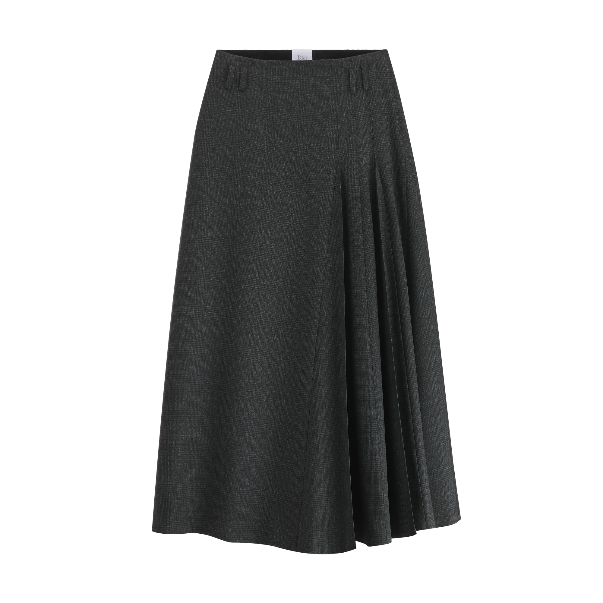 Mid-Length Belted Skirt Gray Virgin Wool with Prince of Wales