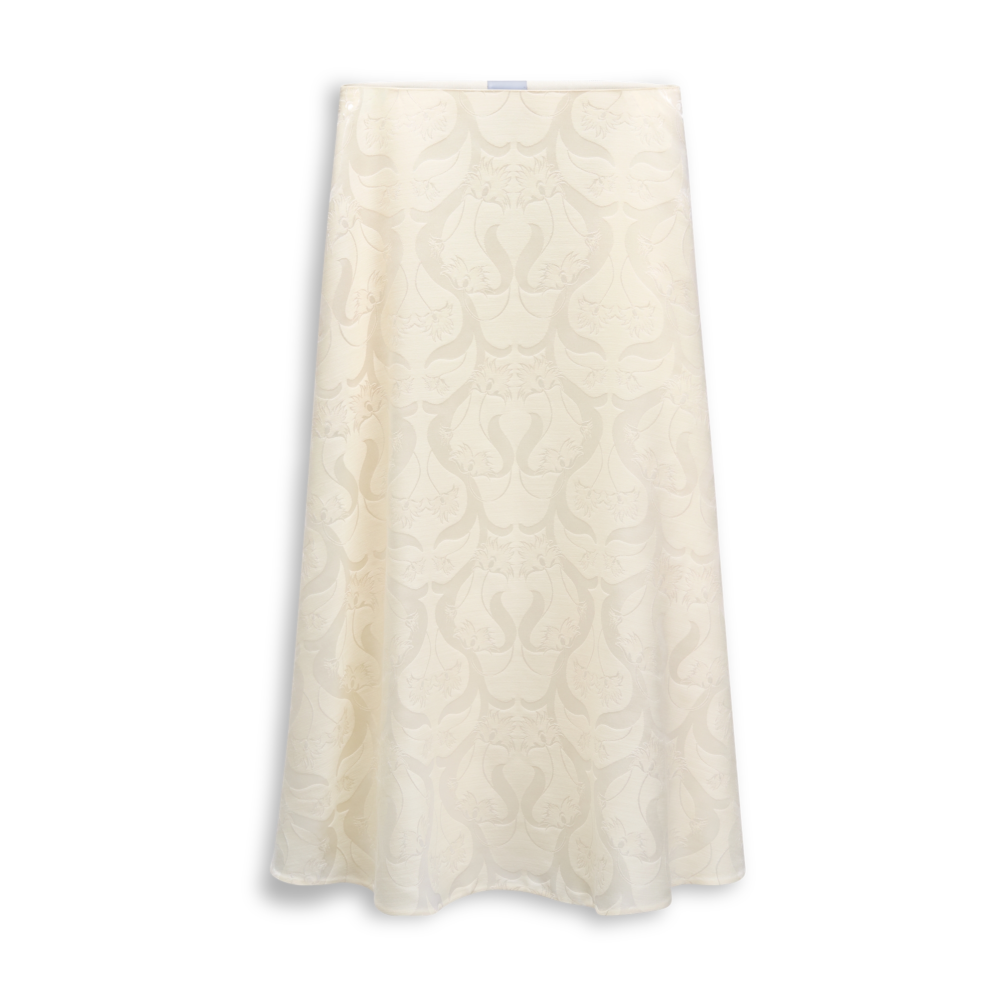Mid-Length Flared Skirt Off-White Floral Virgin Wool and Silk E01