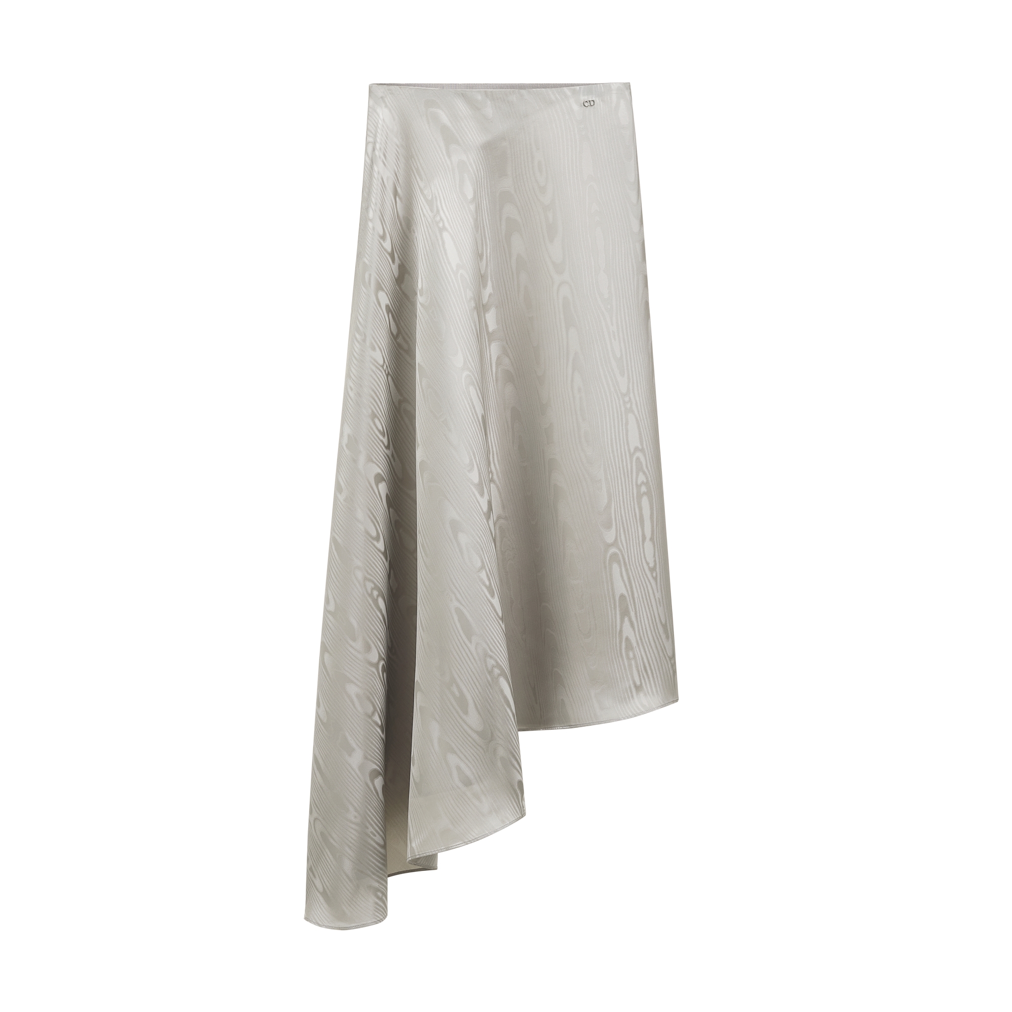 Asymmetric Mid-Length Skirt Gray Moiré-Effect Silk Jacquard E01