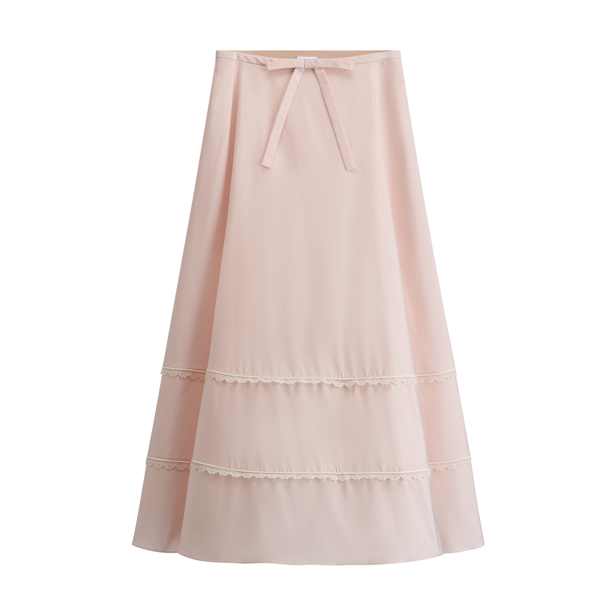 Mid-Length Flared Skirt Pink Cotton Poplin and Lace | DIOR