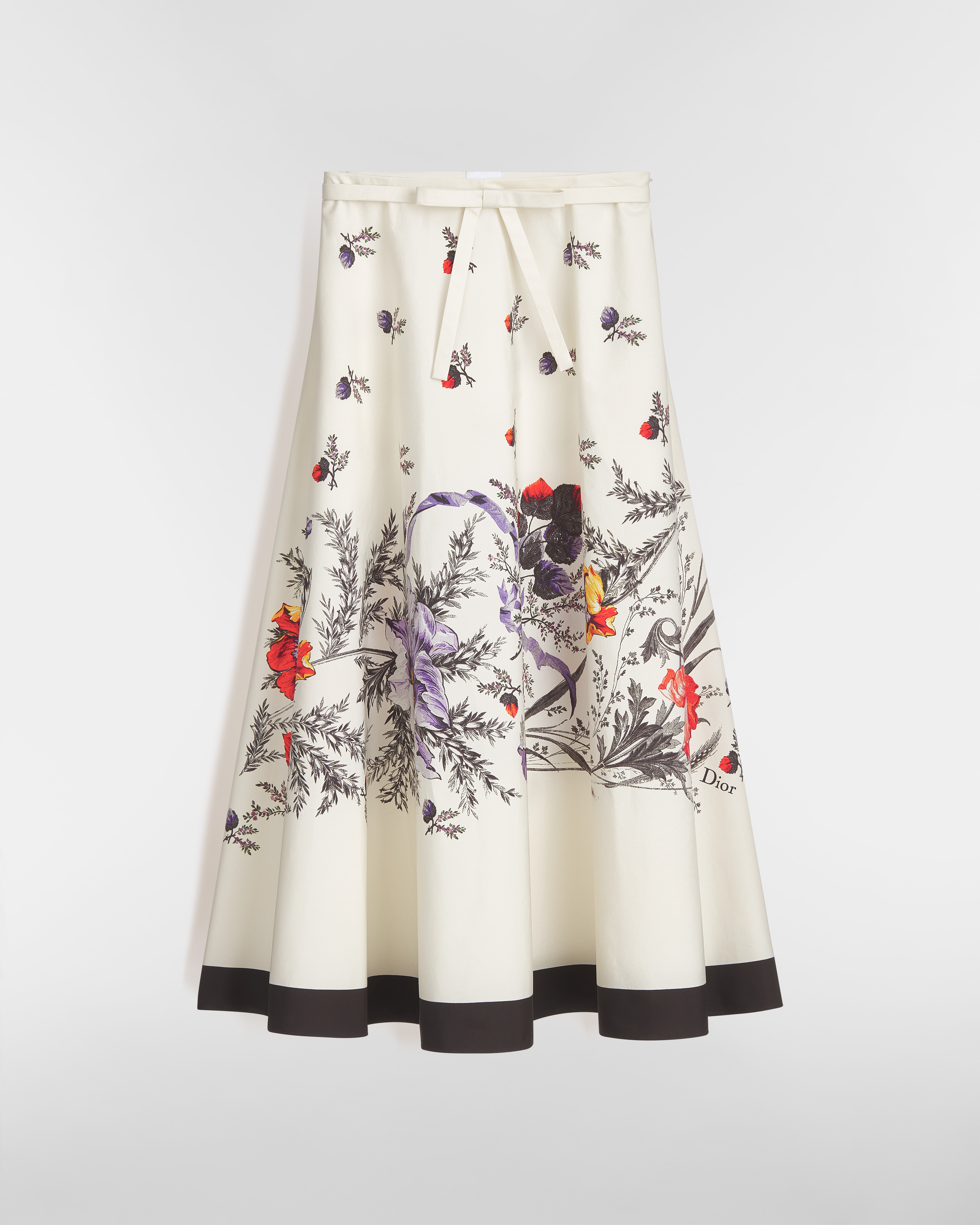 Midilange rok met riem Wit katoenpoplin met veelkleurig Dior Bloom Tapestry-motief E01