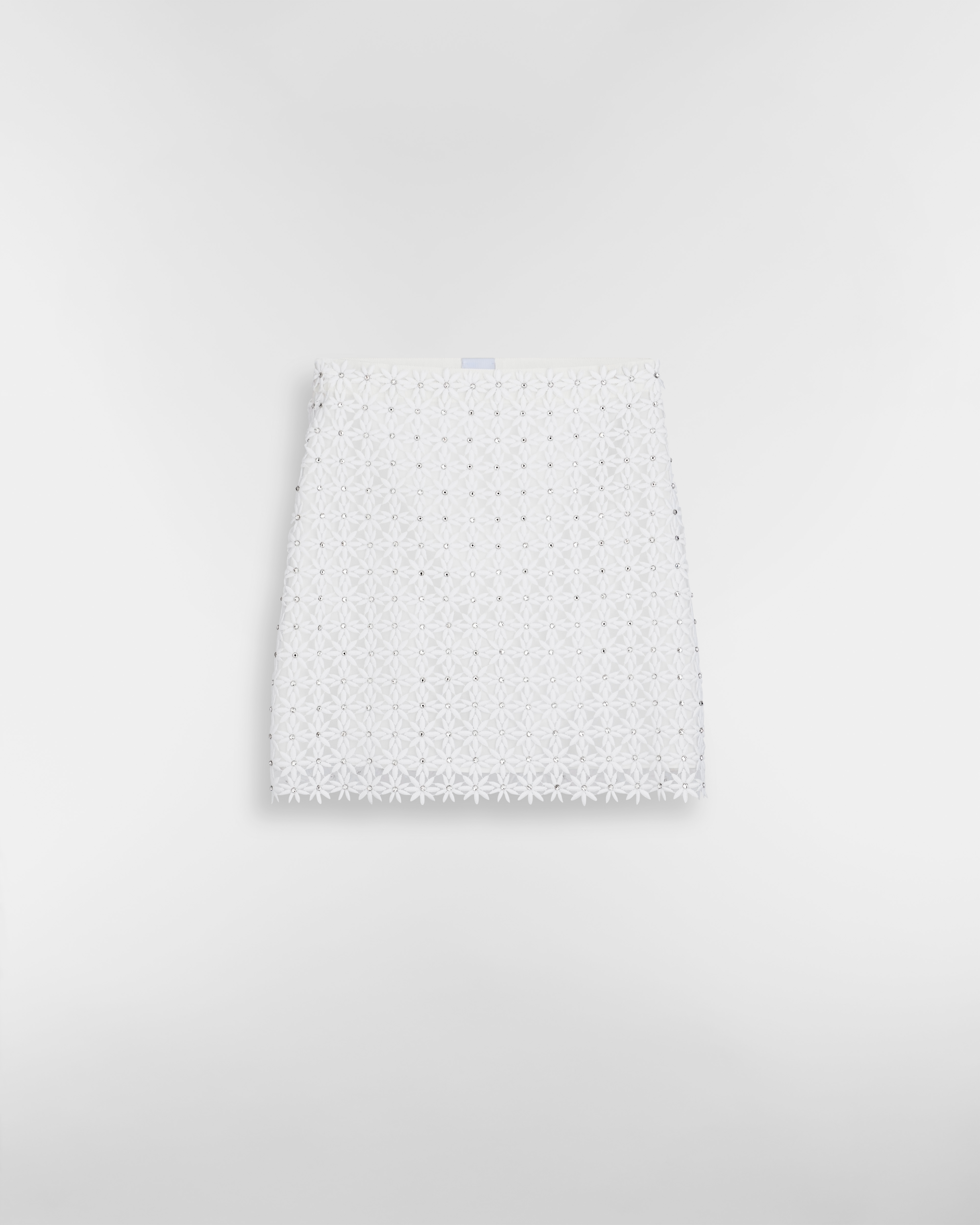 Dioriviera Embroidered Short Skirt White Dior Daisy Cotton-Blend Lace and Crystals E01