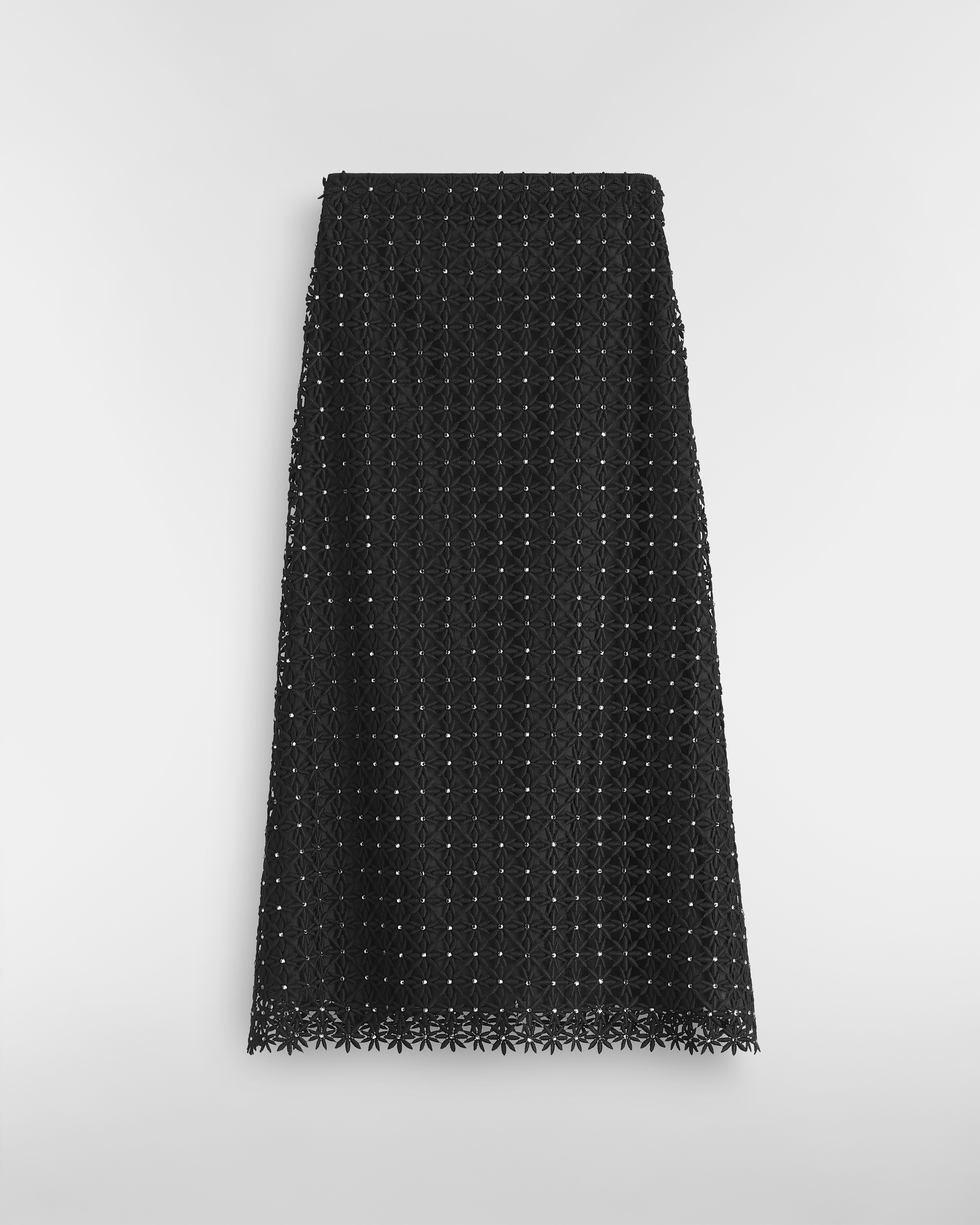 Skirt Black Daisy Cotton-Blend Guipure Lace E01