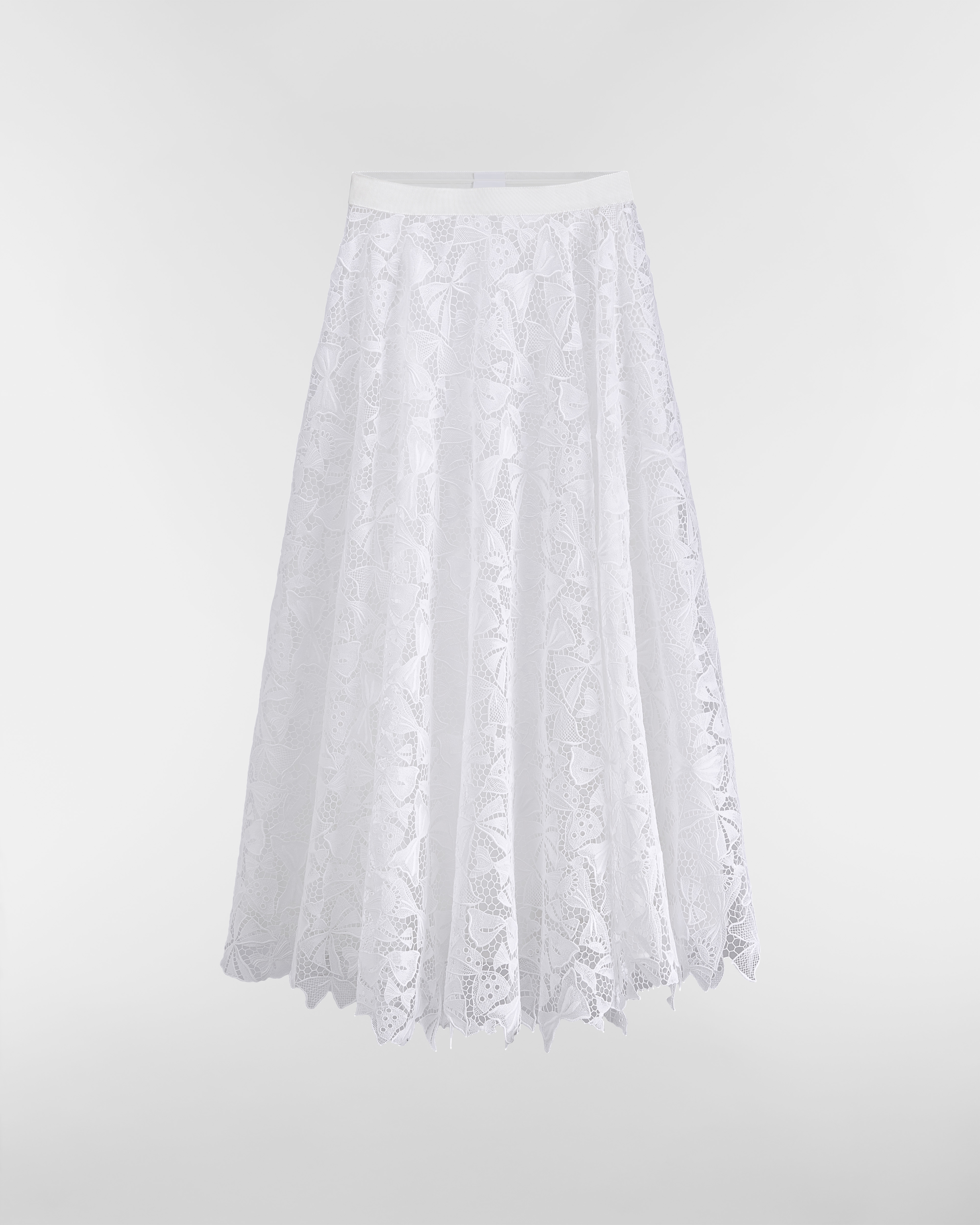 Midilange uitlopende Dioriviera-rok Wit kant van een katoenblend met Dior Bows-motief E01