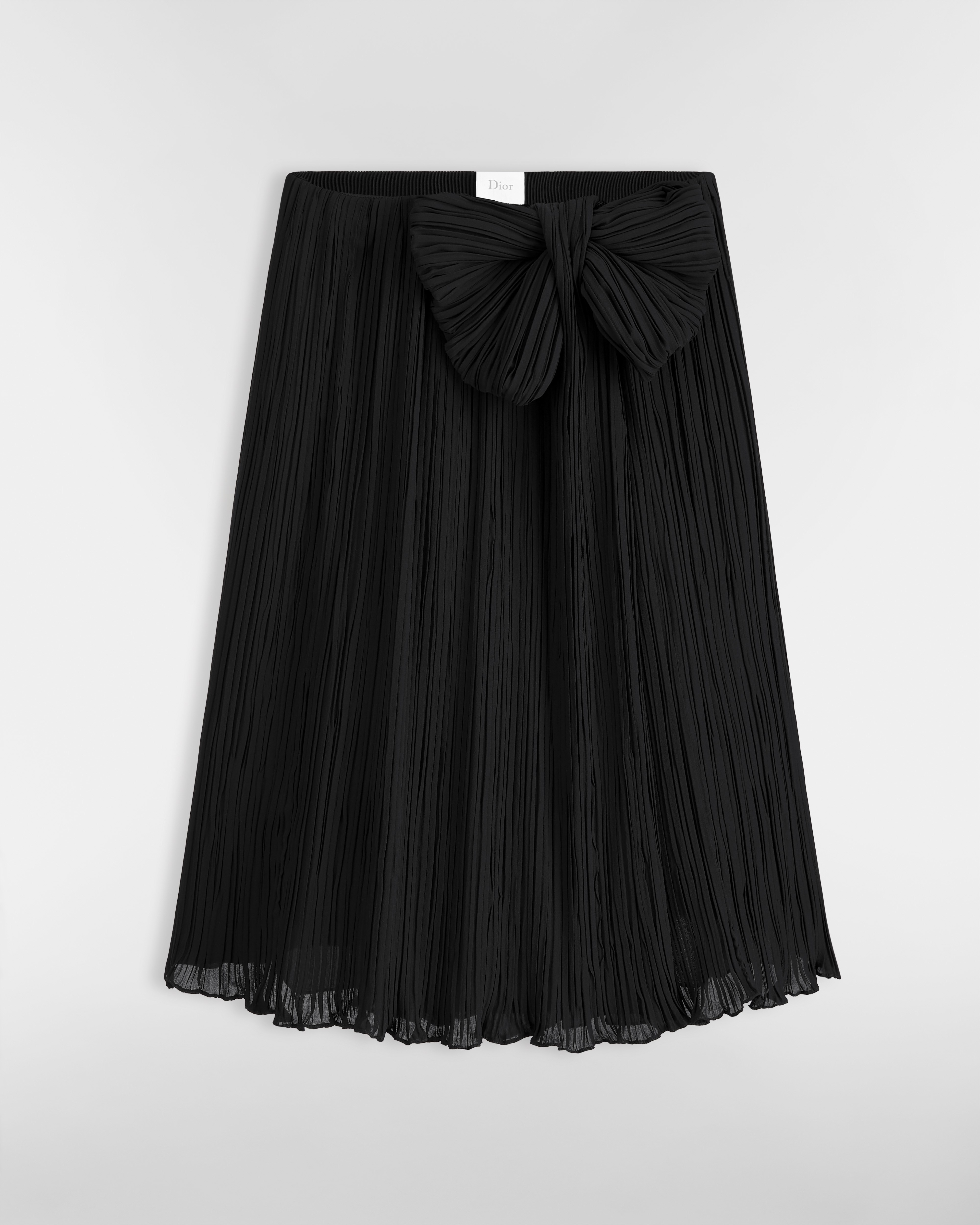 Jupe plissée à nœud Georgette de soie noire E01
