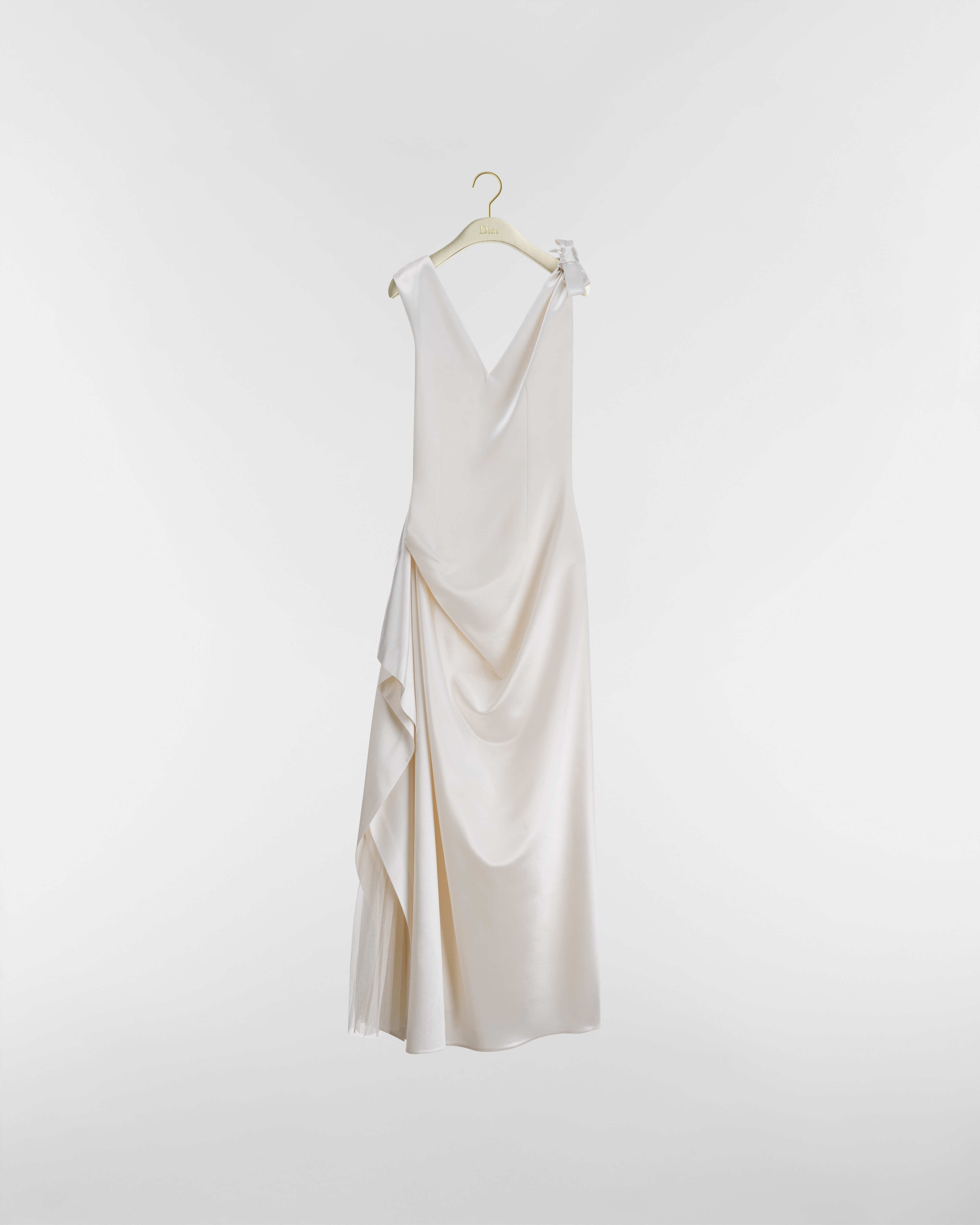 Long Draped Dress Ecru Wool and Silk E01