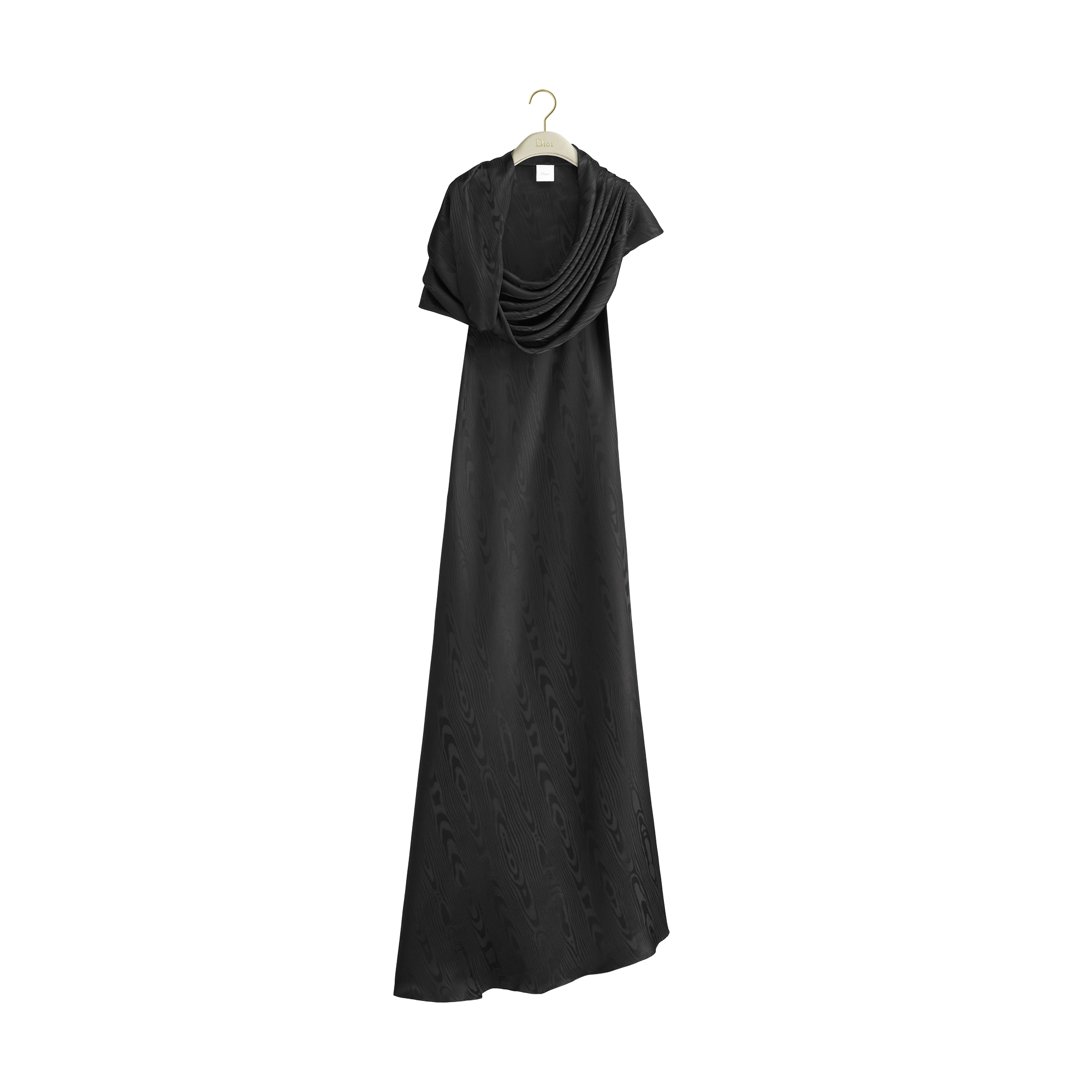 森*田様 Dior Long Draped Dress Black Moiré-Effect Silk Jacquard | DIOR