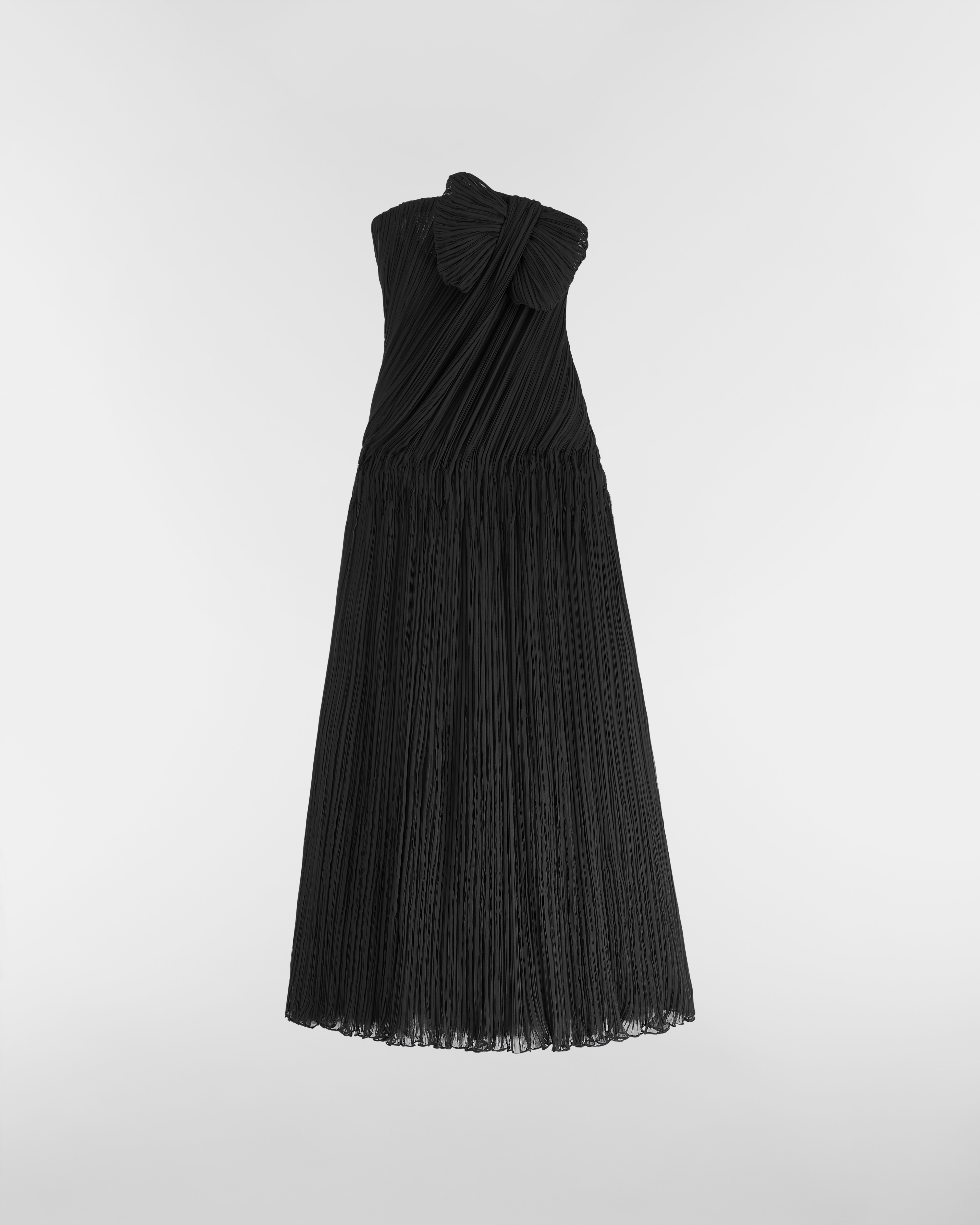 Strapless Dress Black Pleated Silk Chiffon E01