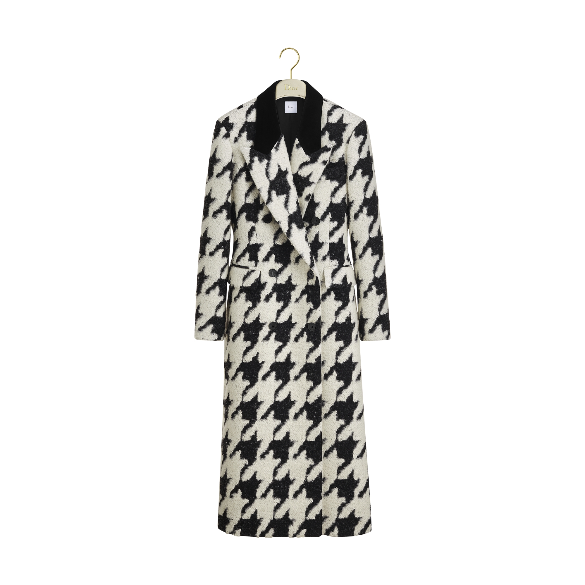Christian Dior ドット柄ロングコート ワンピース ホワイトブラック Long Fitted Coat Black and White Houndstooth Virgin Wool Blend | DIOR