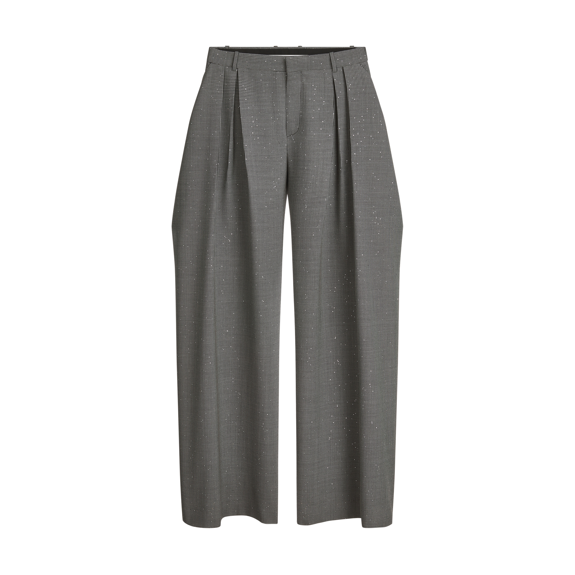 Pleated Pants Black and White Houndstooth Virgin Wool Blend