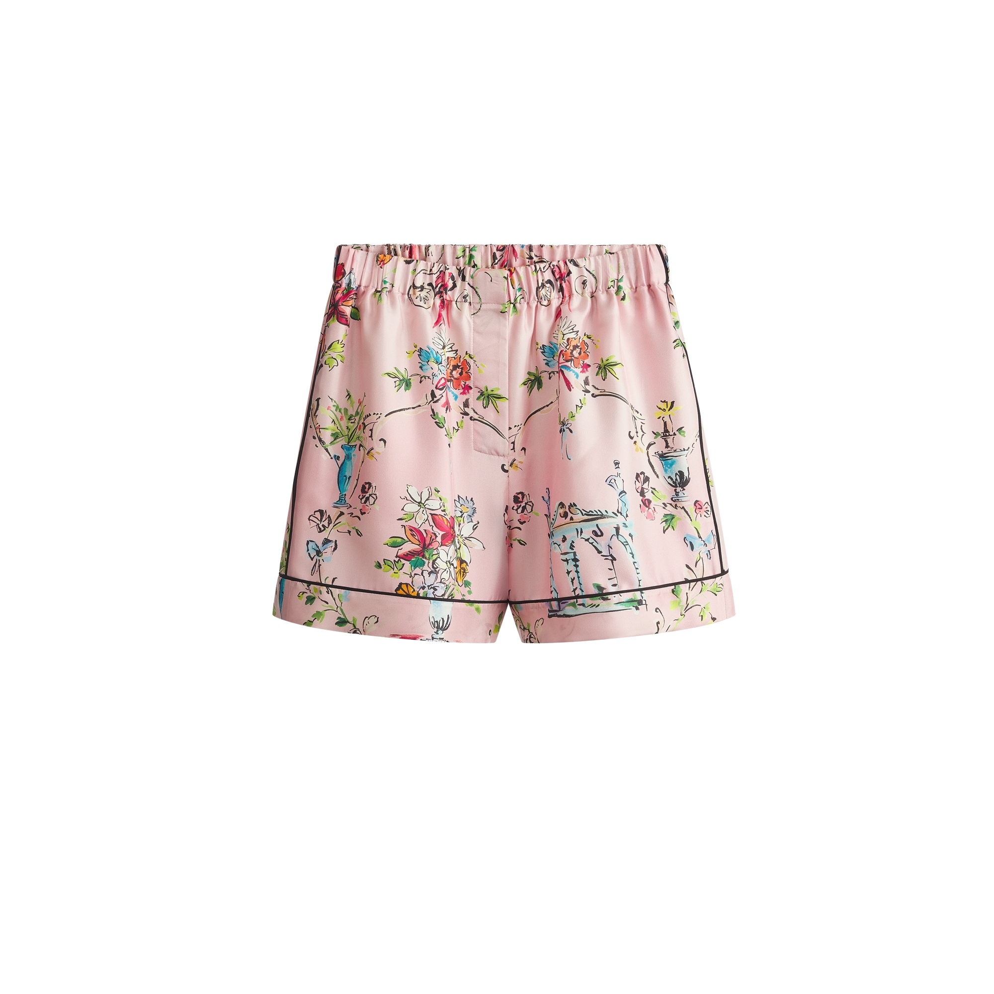 Dioriviera Shorts Pink Silk Twill with Multicolor Dior Arabesque
