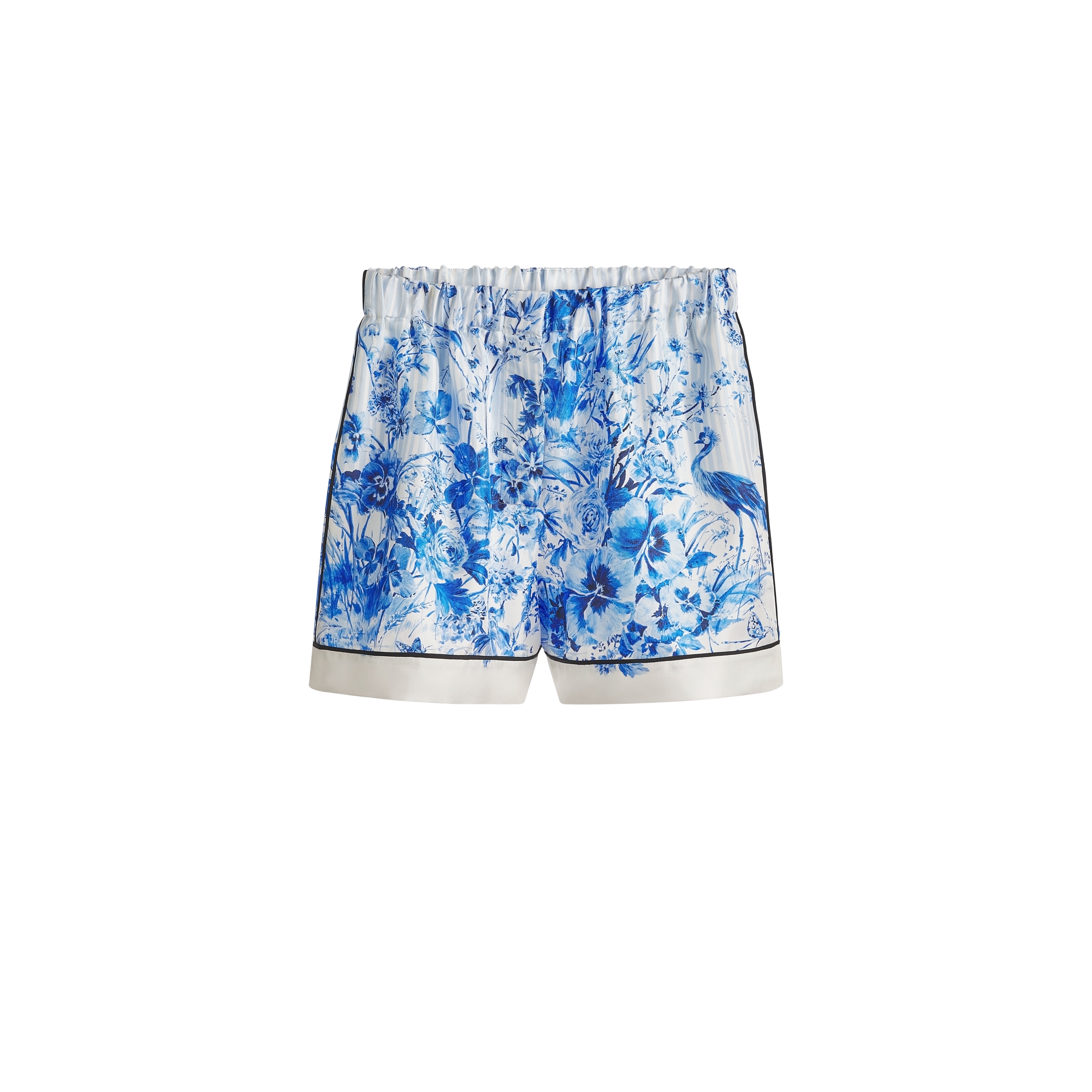 Dioriviera Shorts White and Navy Blue Toile de Jouy Floral Garden