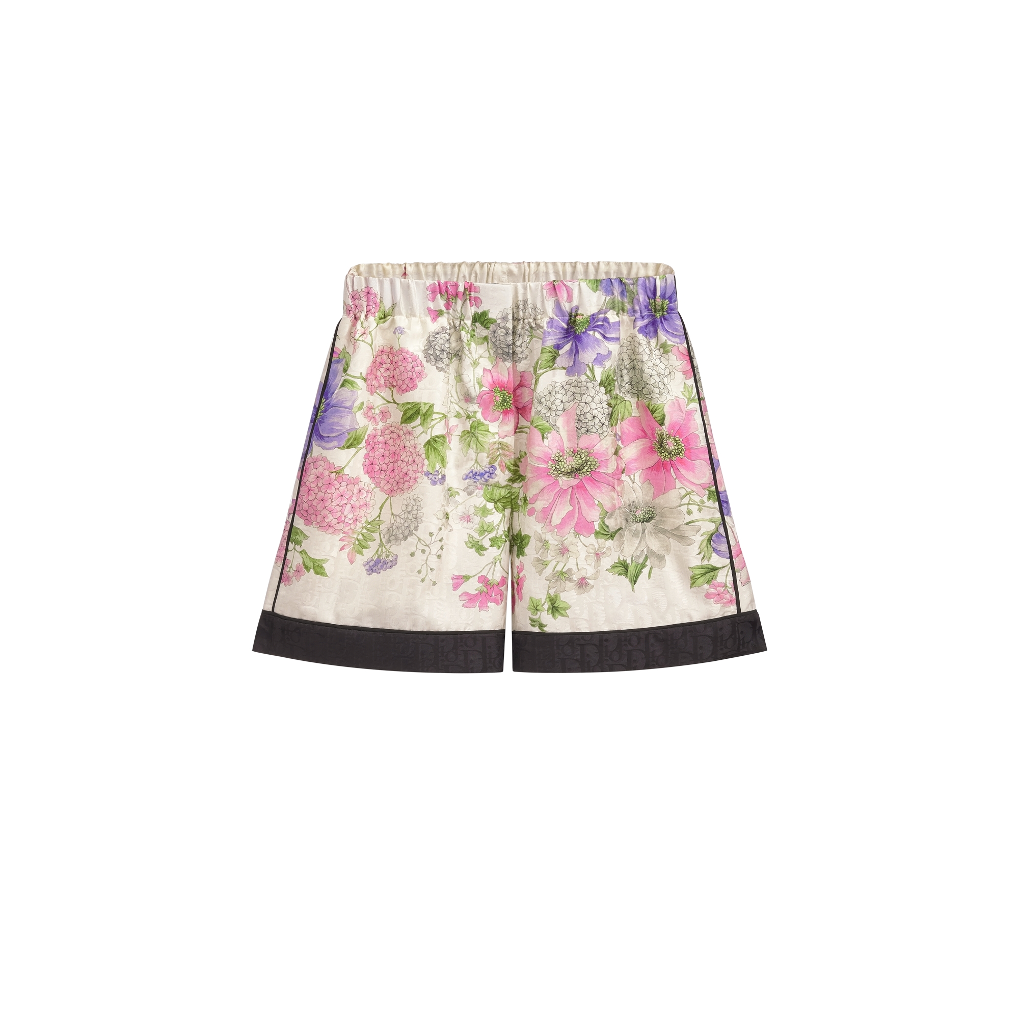 Shorts White Silk Twill with Multicolor Dior Hortensia Garden