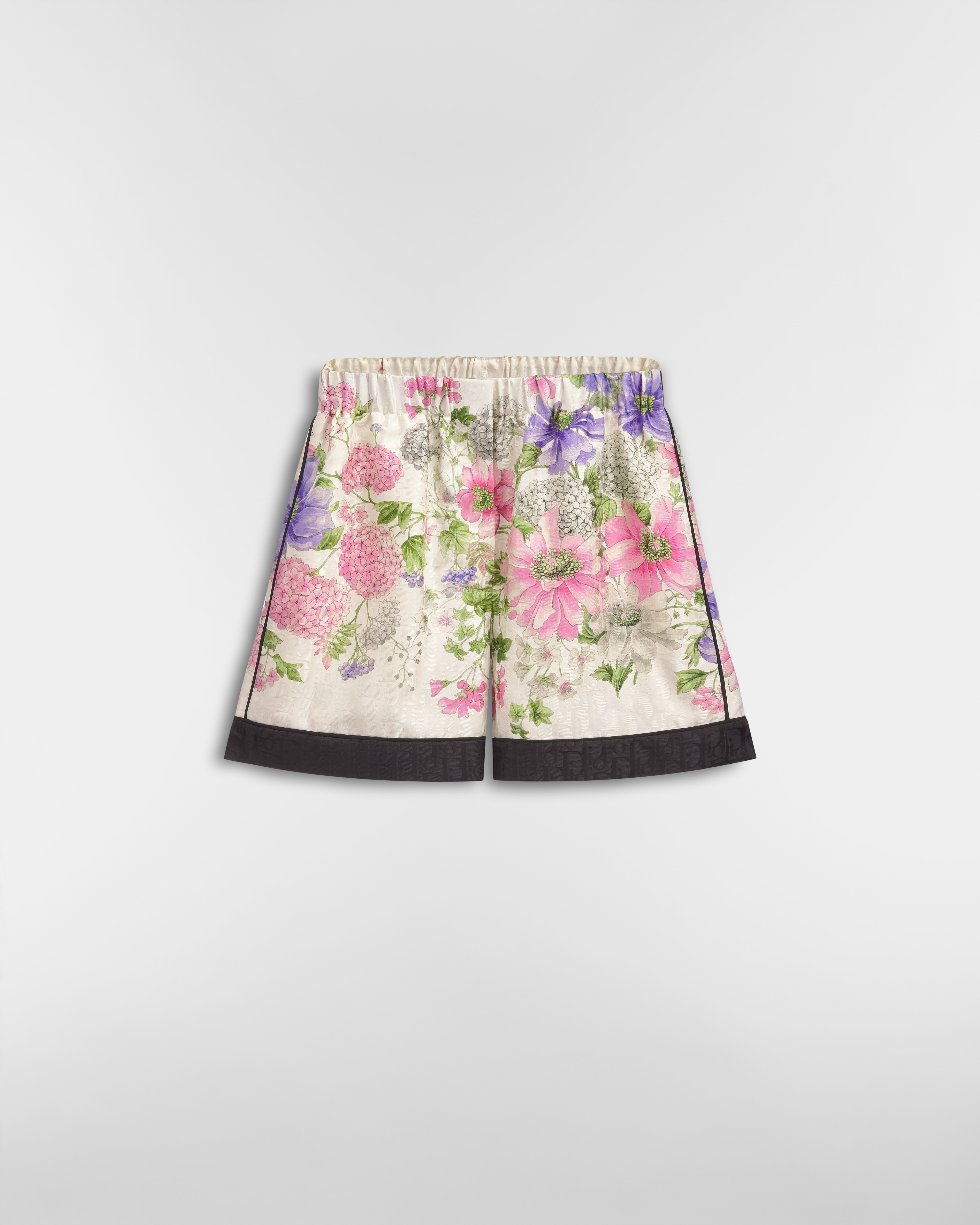 Shorts Seidentwill in Weiß mit Dior Hortensia Garden Motiv in mehreren Farben E01
