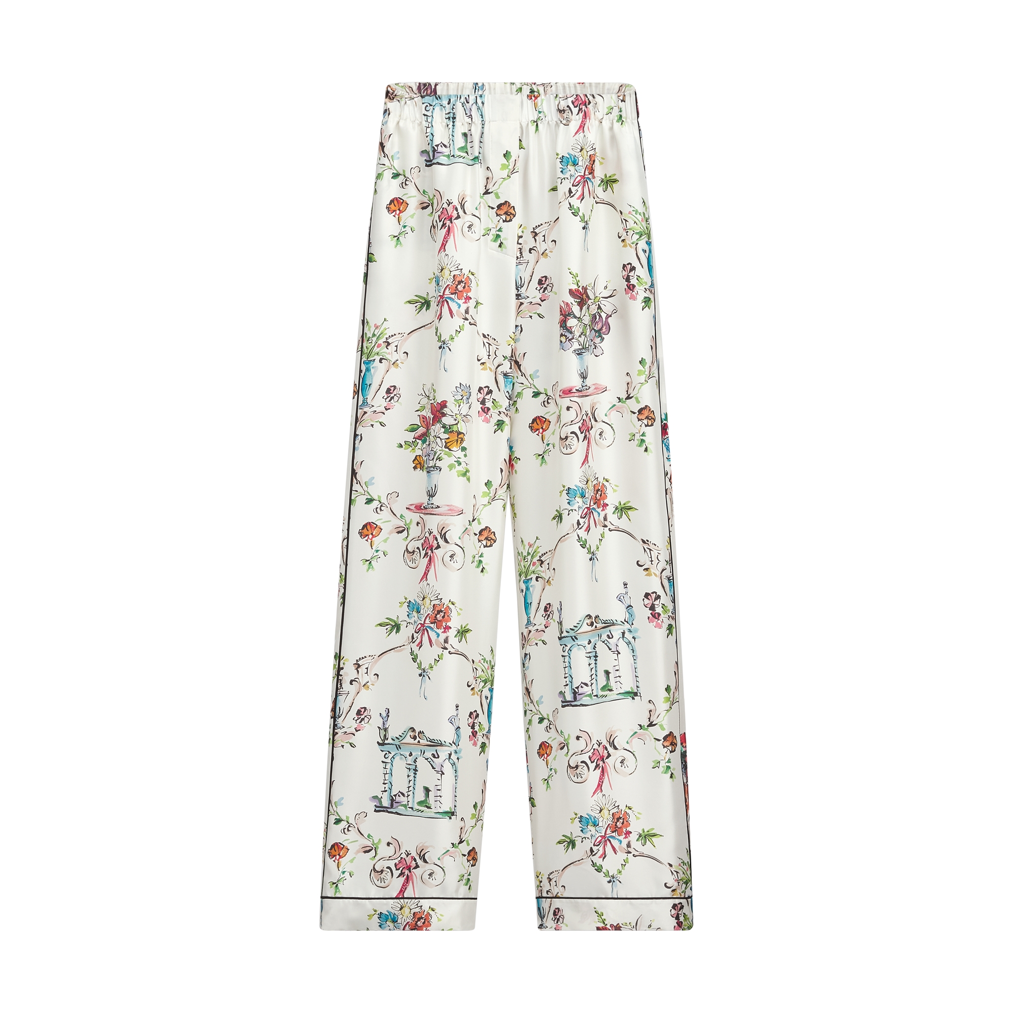 Dioriviera Pants White Silk Twill with Multicolor Dior Arabesque