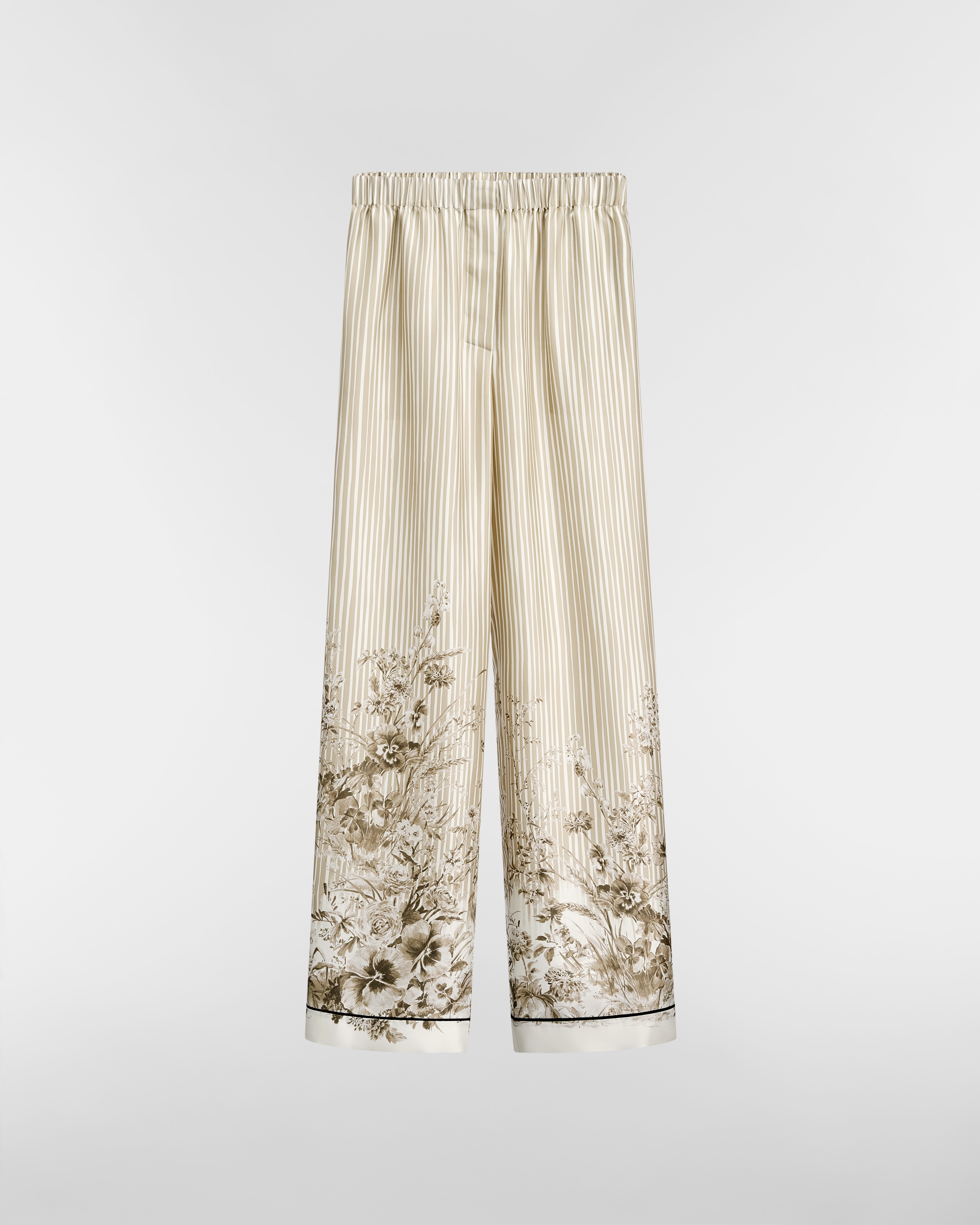 Dioriviera Hose Seidentwill in Beige mit Toile de Jouy Floral Garden Motiv E01