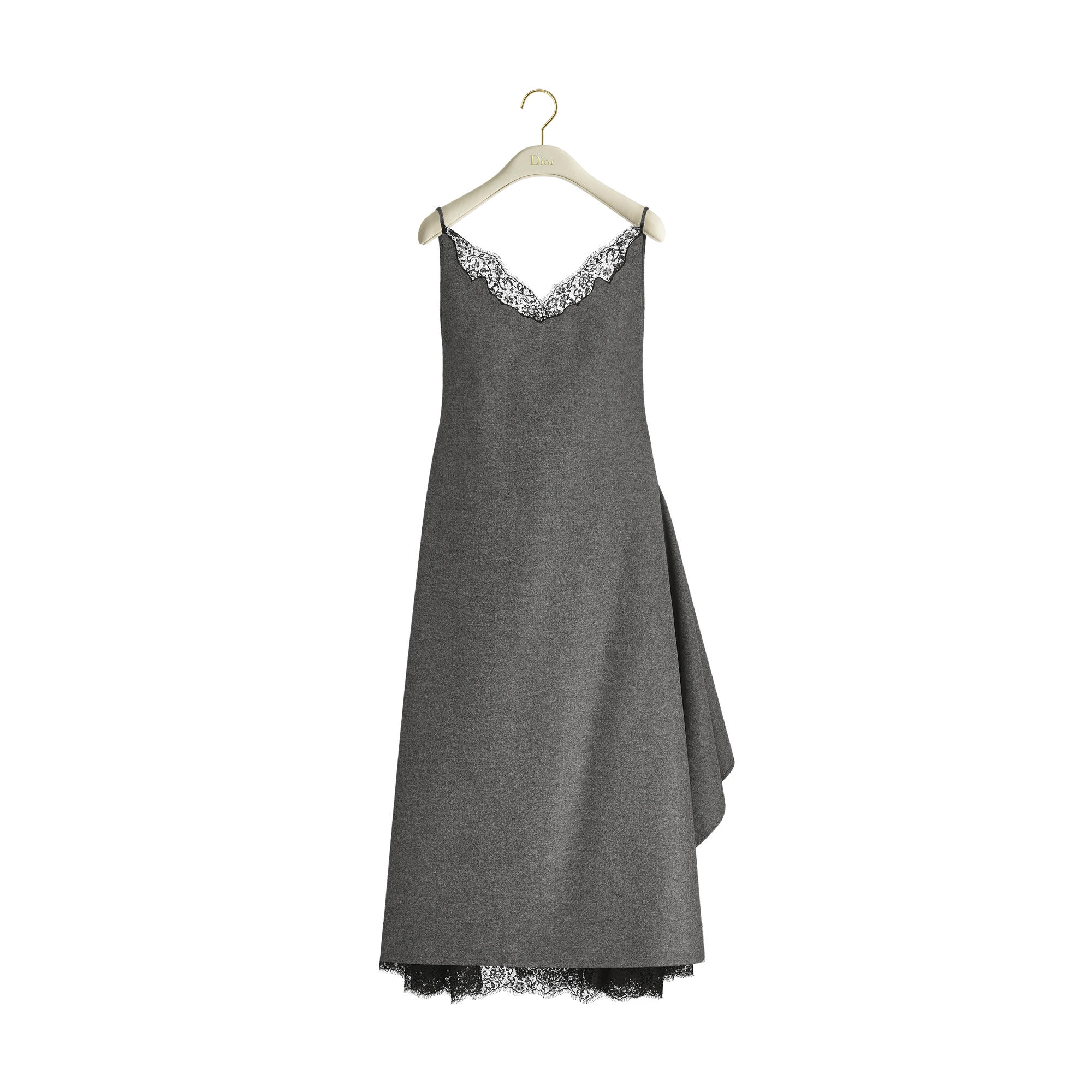 Mid-Length Asymmetrical Dress Heathered Gray Wool-Cashmere Flannel