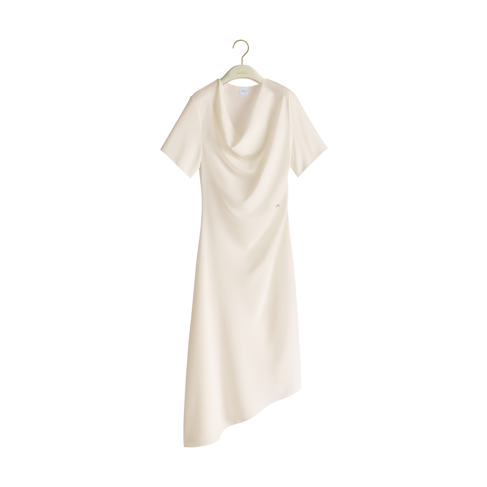 Mid-Length Asymmetrical Dress Ecru Silk E01