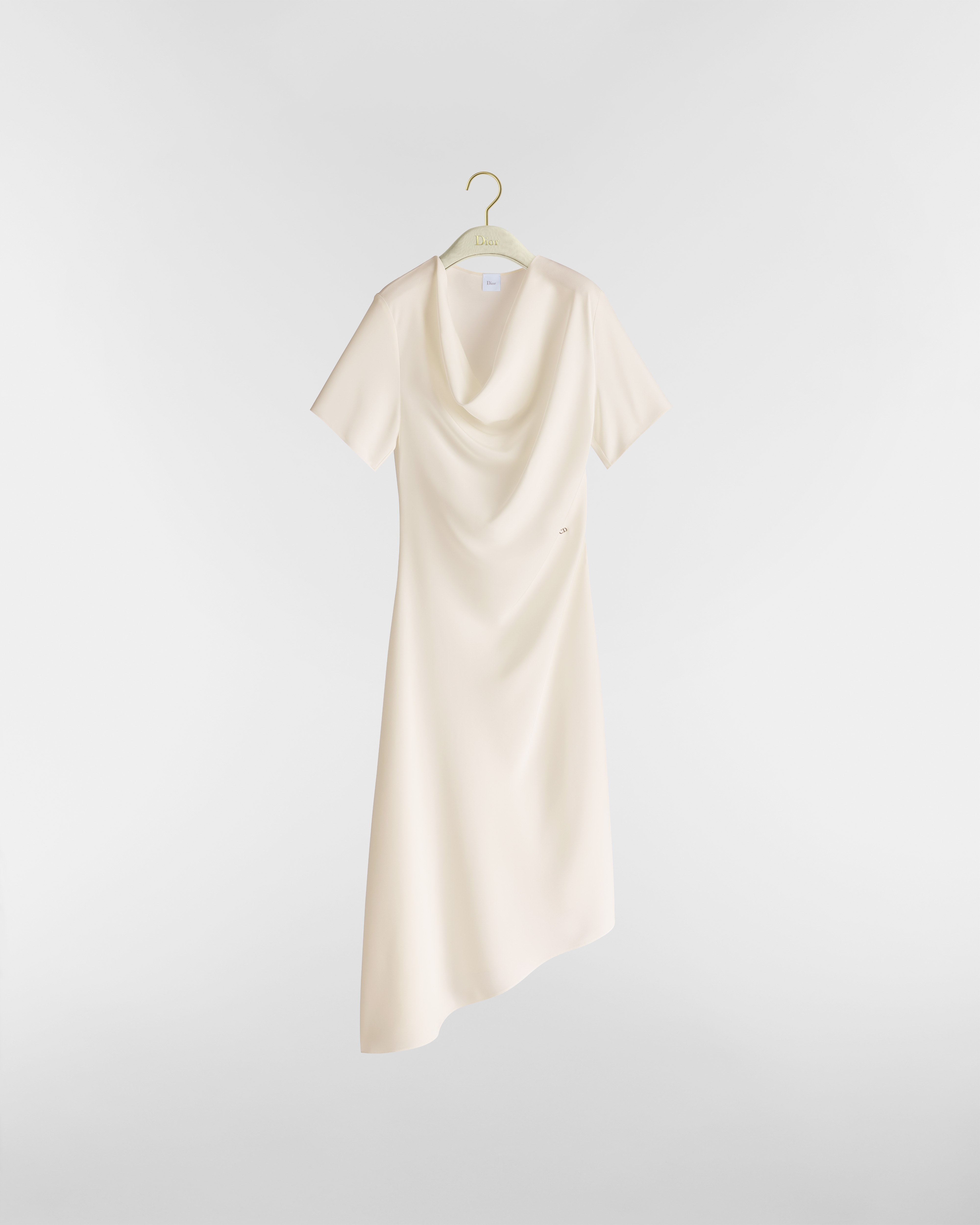 Mid-Length Asymmetrical Dress Ecru Silk E01