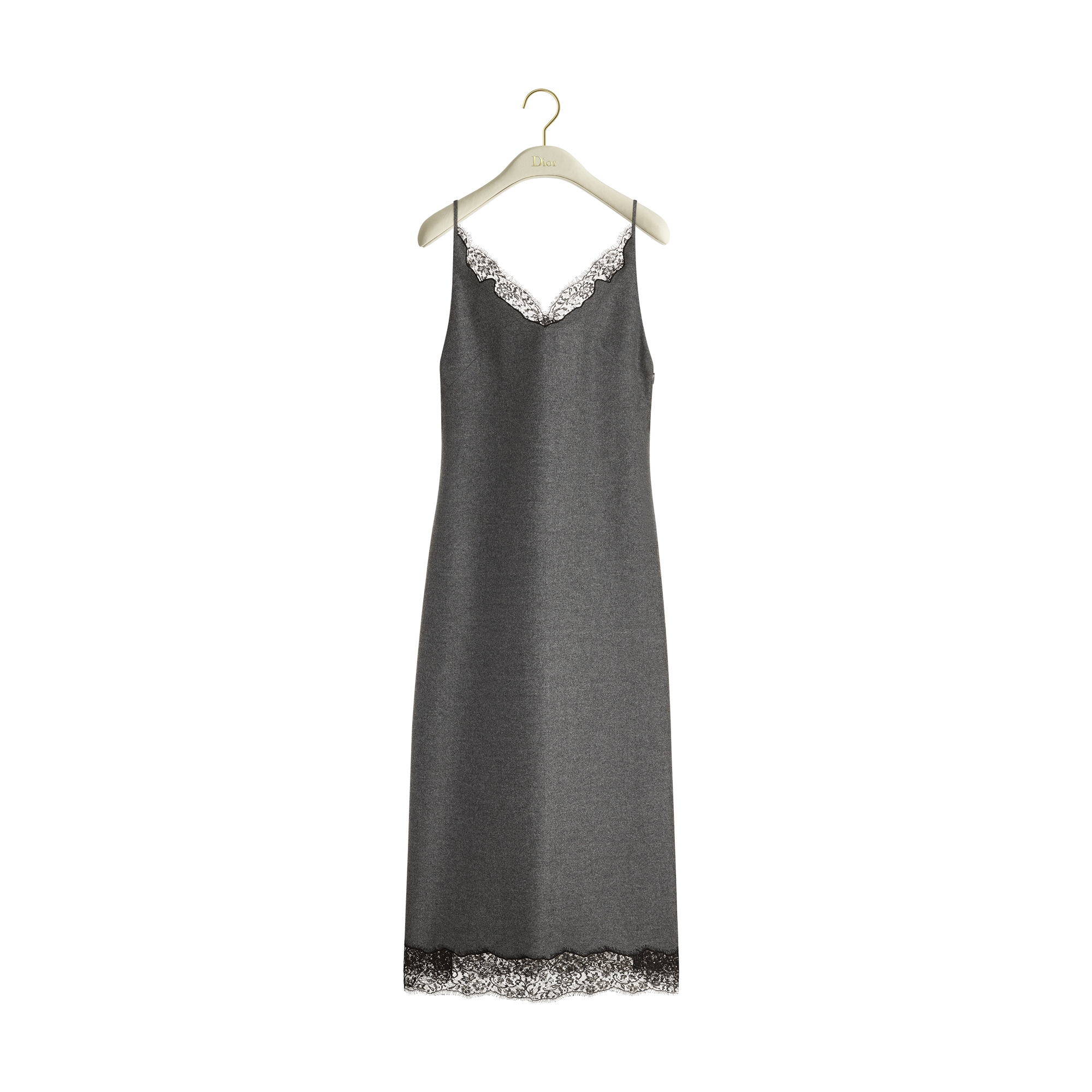 Mid-Length Straight Dress Heathered Gray Wool-Cashmere Flannel and