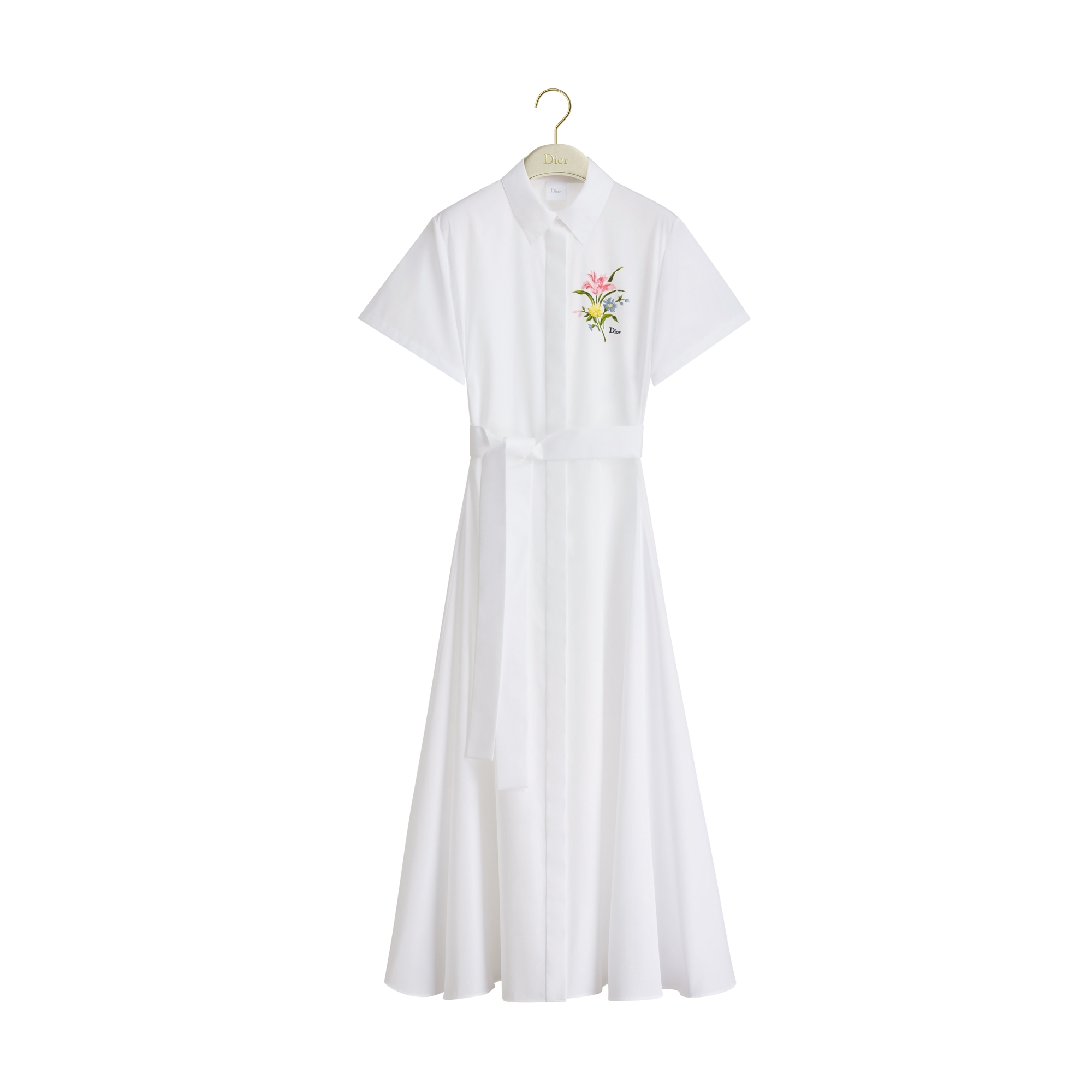 Mid-Length Embroidered Shirtdress White Cotton Poplin with