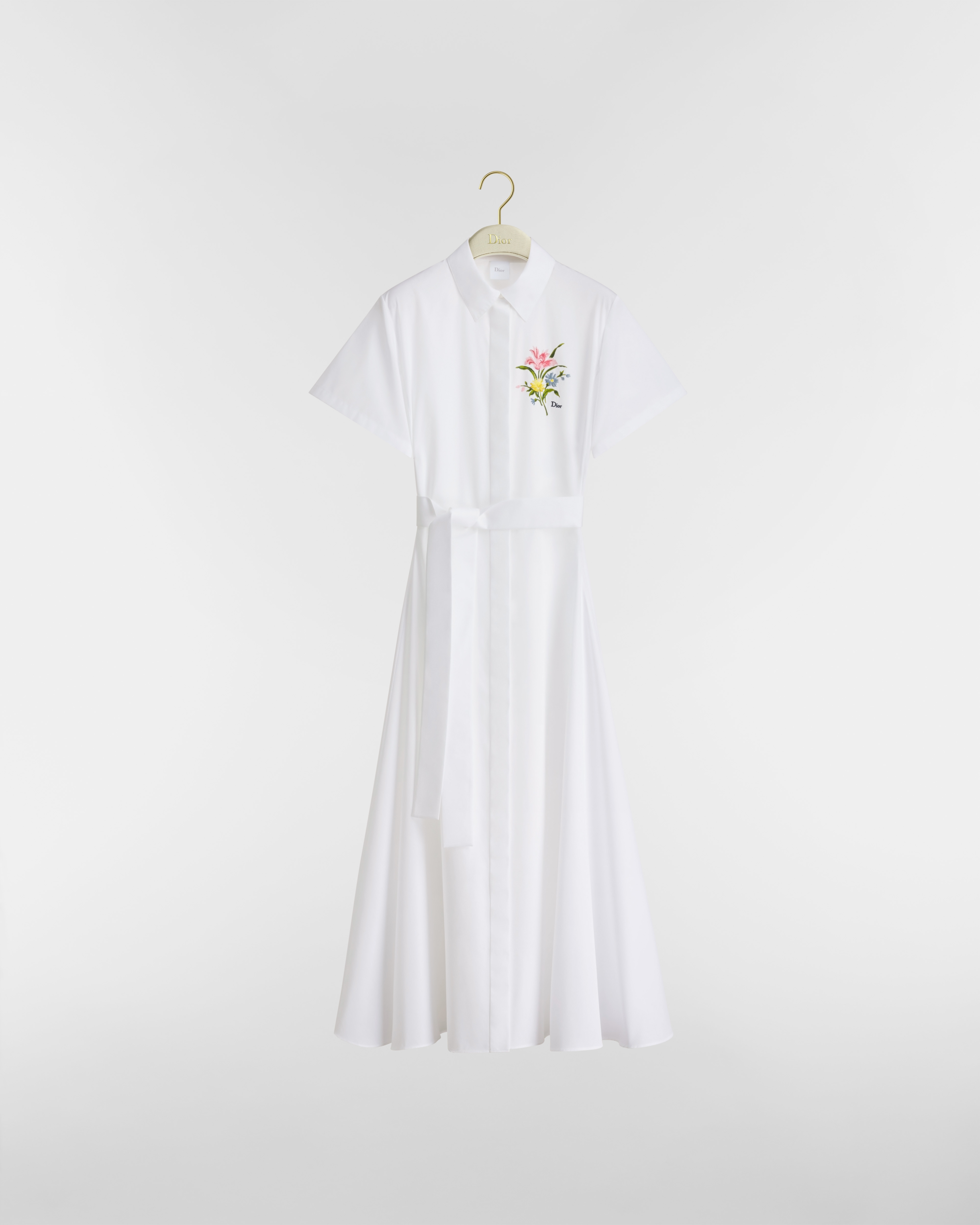 Mid-Length Embroidered Shirtdress White Cotton Poplin with