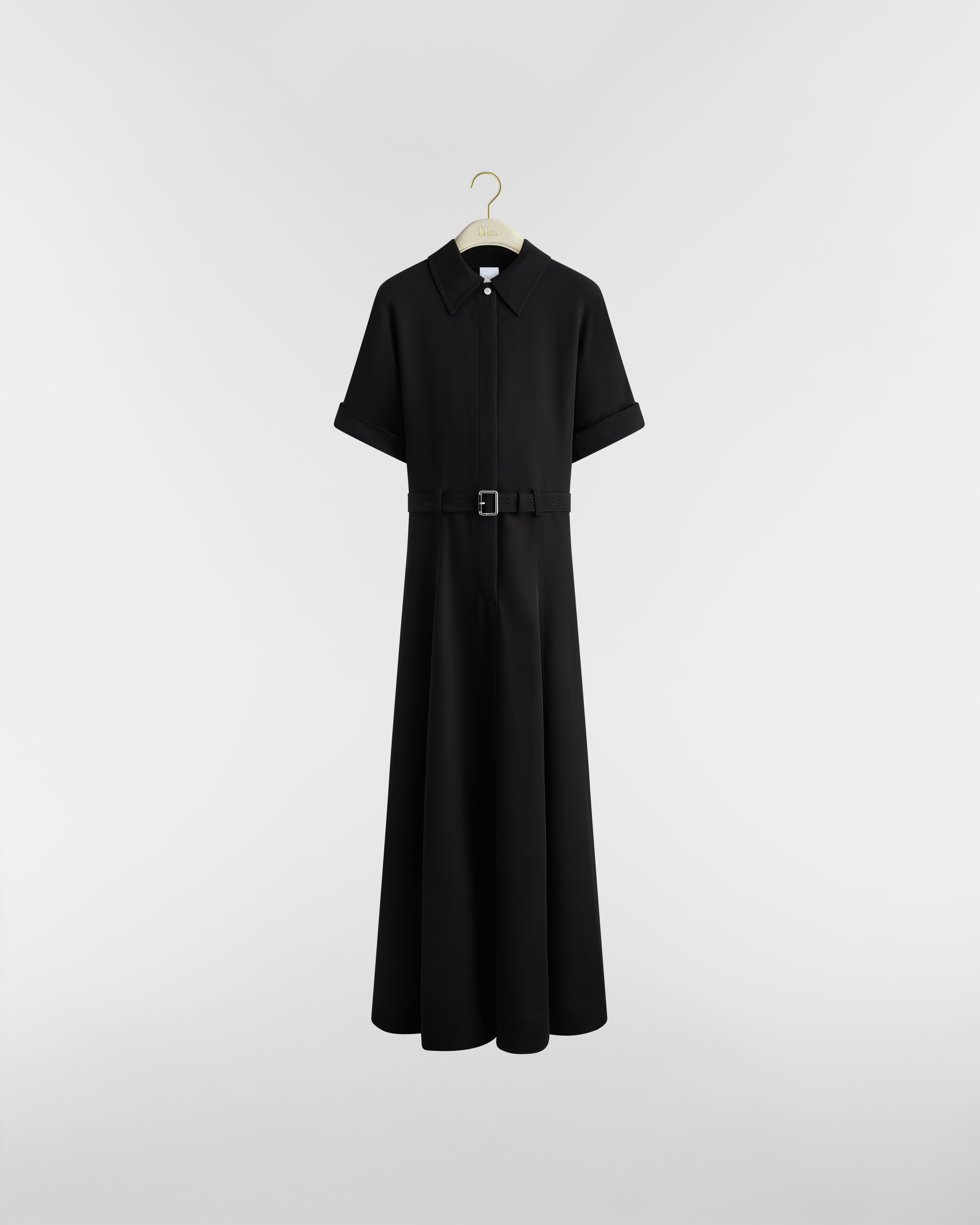 Dioriviera Mid-Length Belted Shirtdress Black Silk-Blend Cady | DIOR