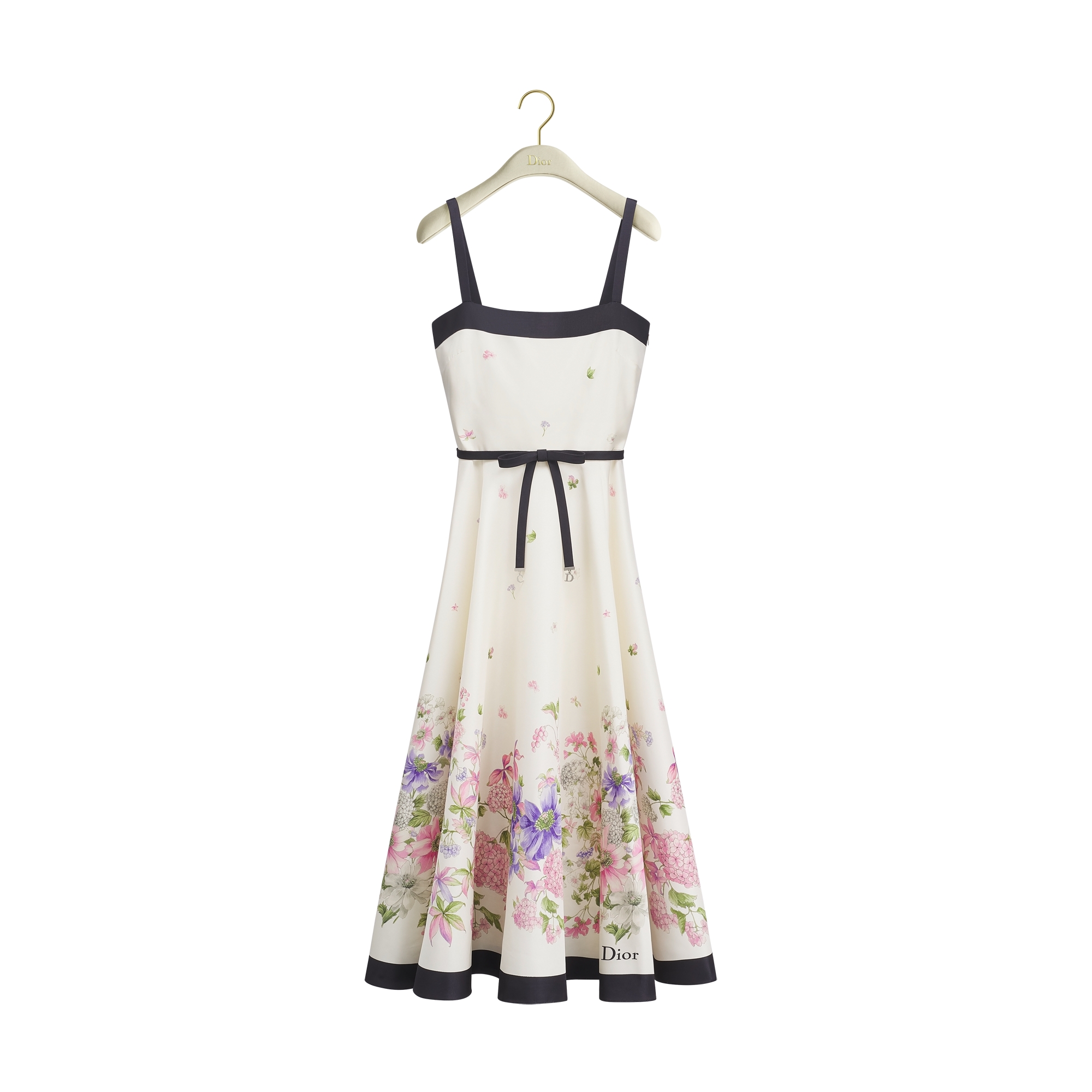 ベルト付き フレア ミディドレス Dior Hortensia Garden シルク