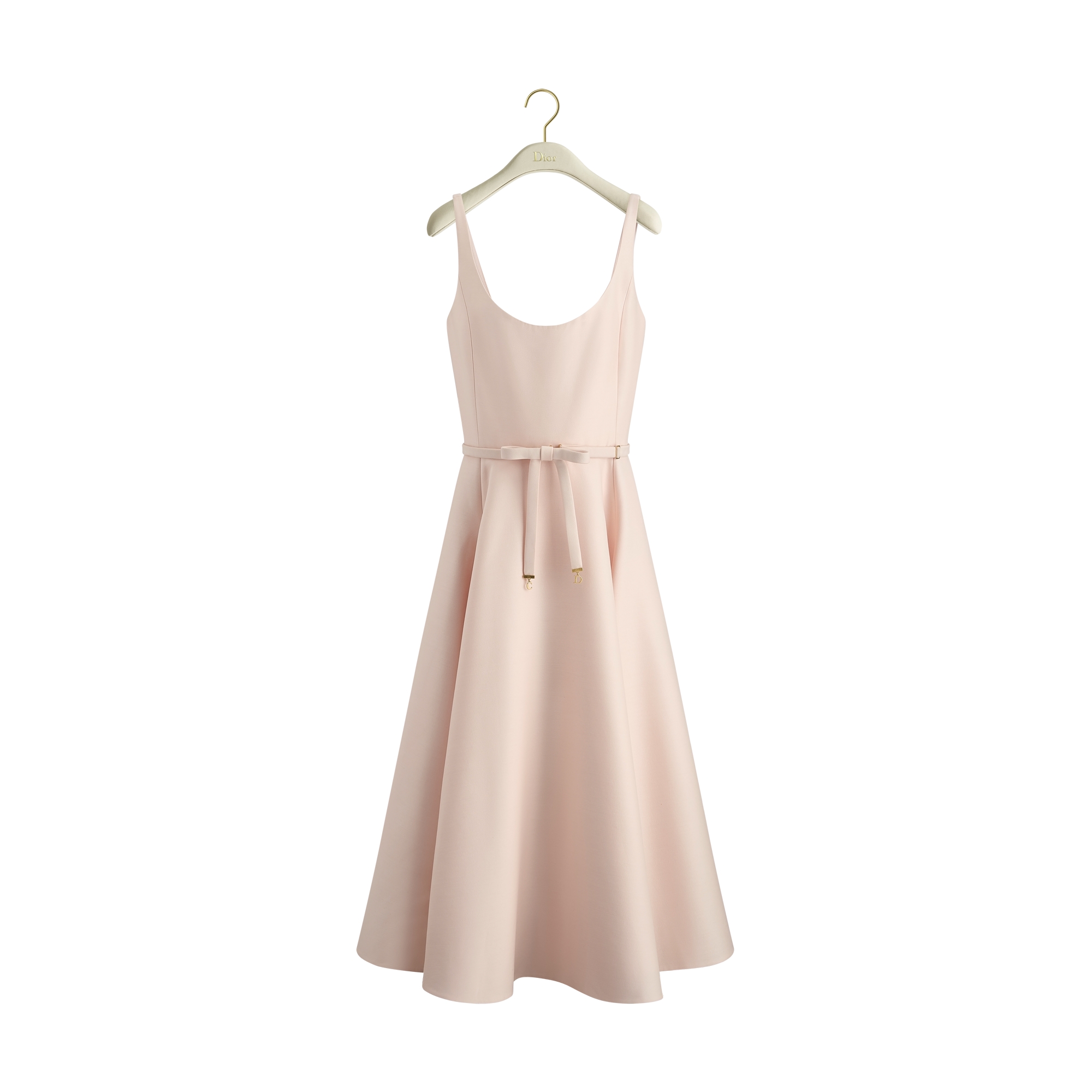 Mid-Length Belted Dress Pink Wool and Silk E01