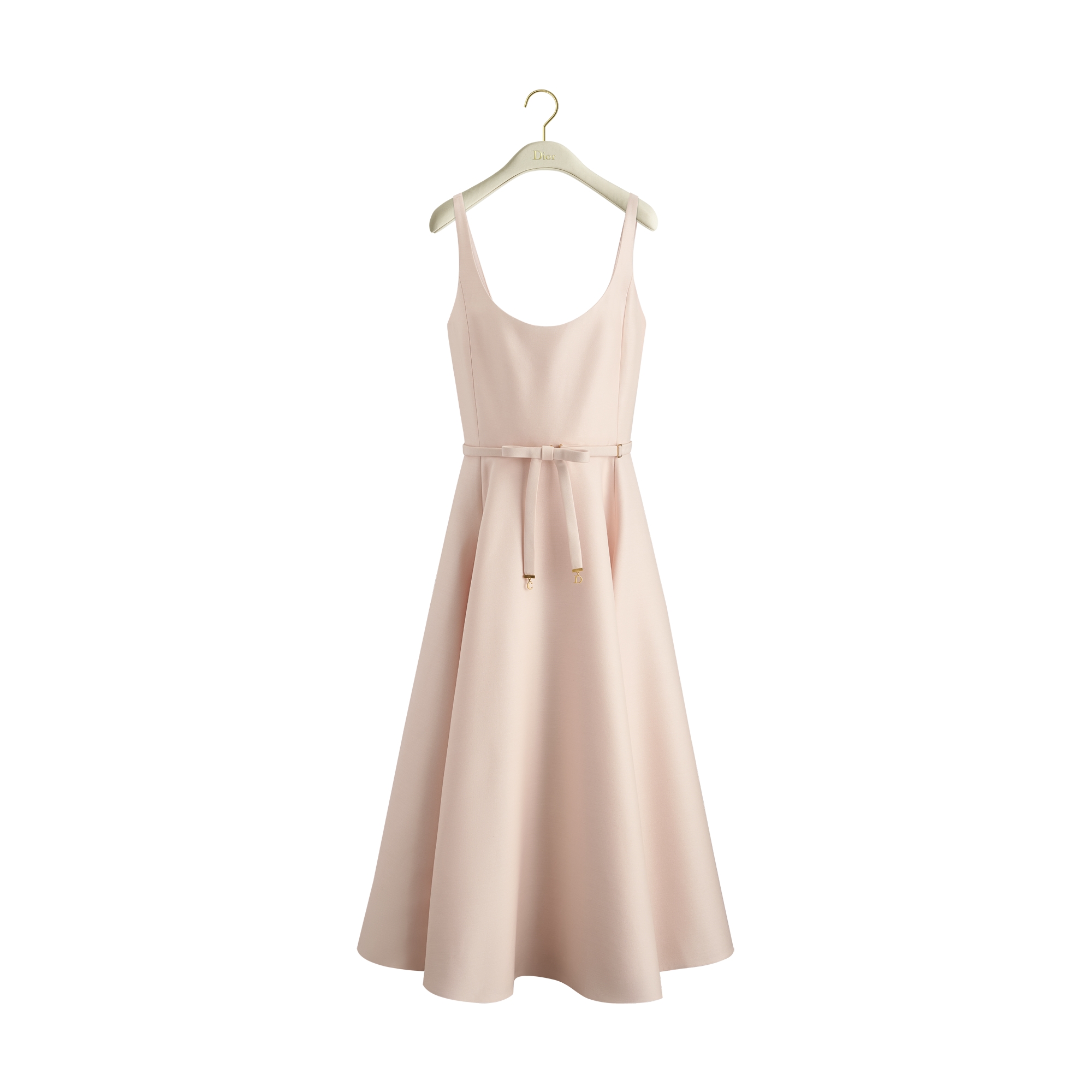 Mid-Length Belted Dress Pink Wool and Silk E01