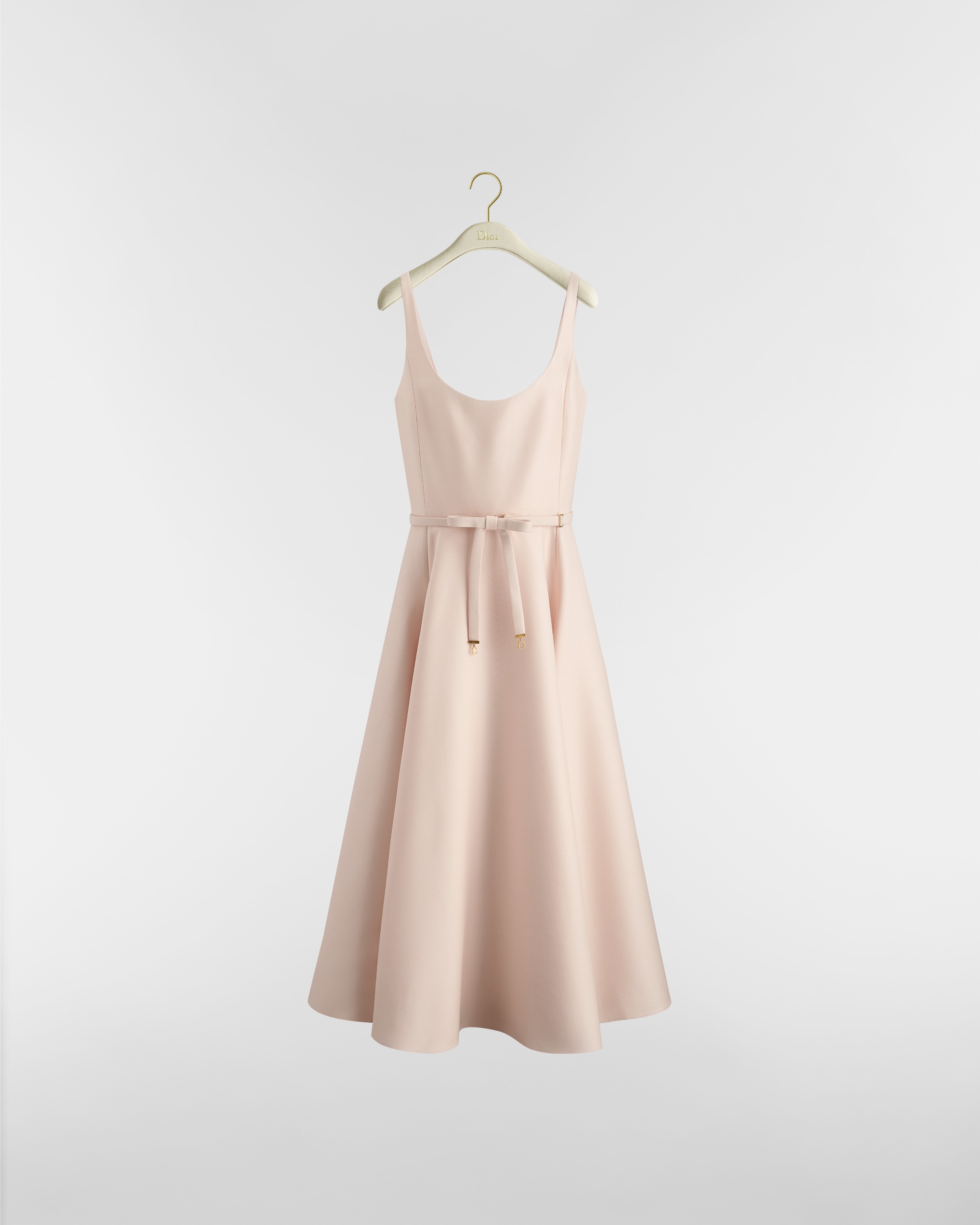 Mid-Length Belted Dress Pink Wool and Silk E01