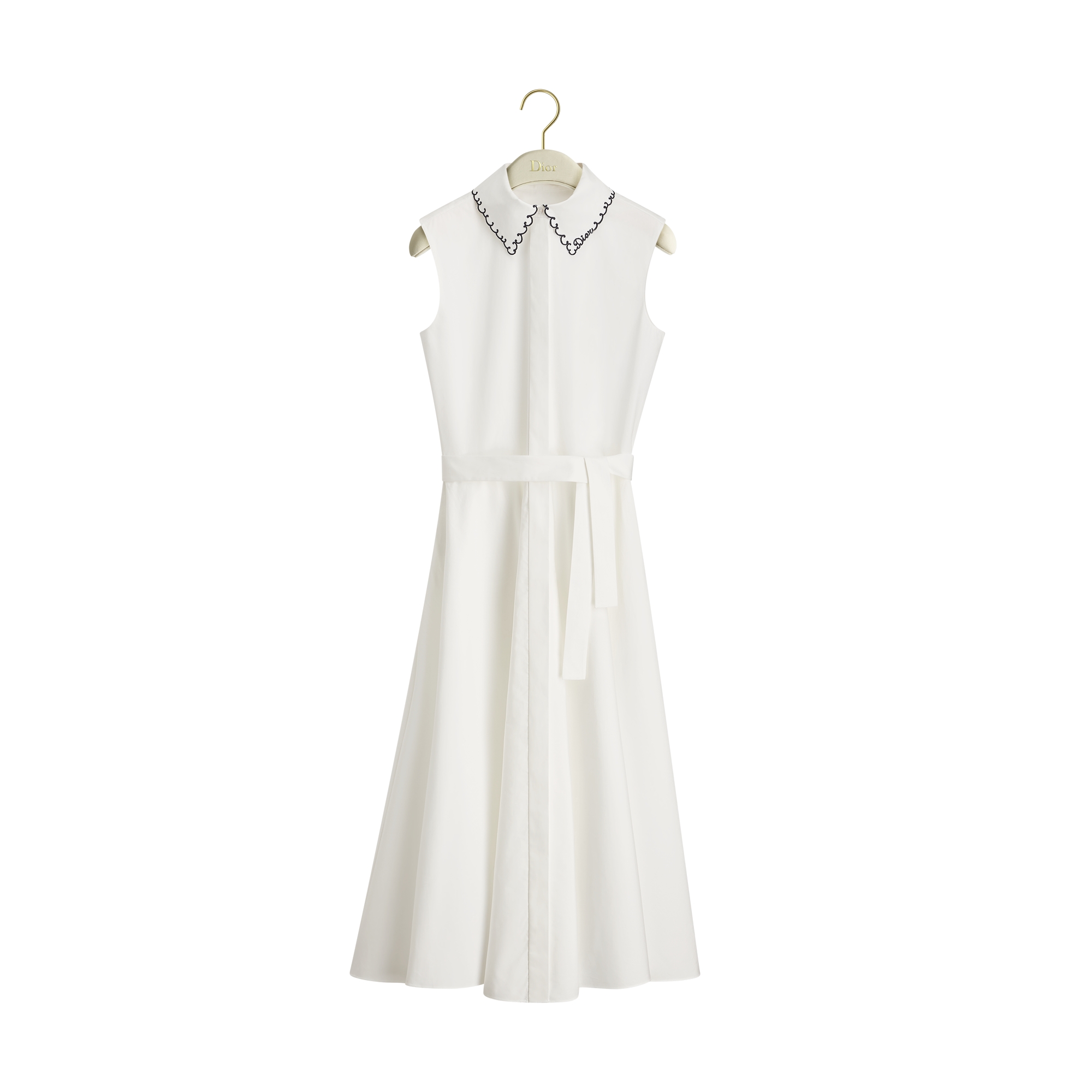 Sleeveless Shirtdress with Embroidered Collar White Cotton Poplin E01