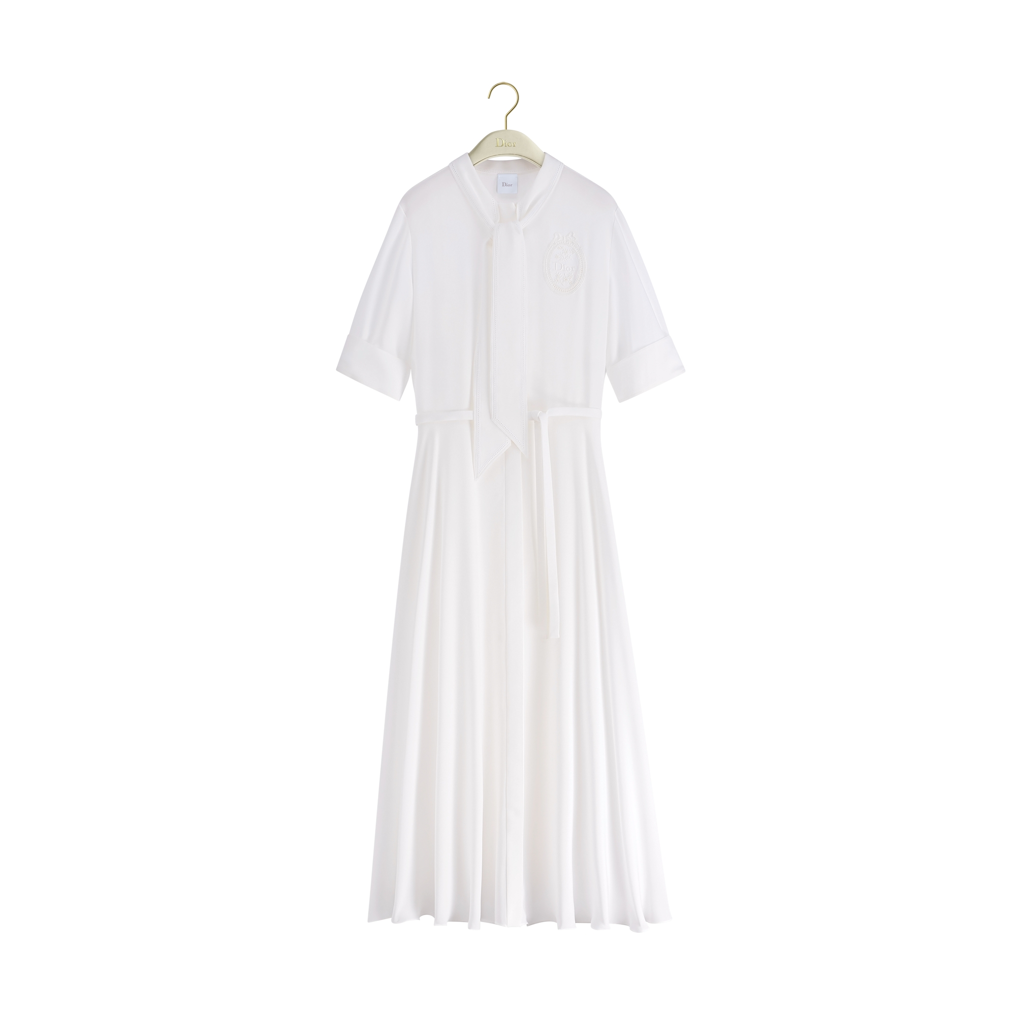 Mid-Length Dior Médaillon Ascot Dress White Silk Georgette | DIOR US